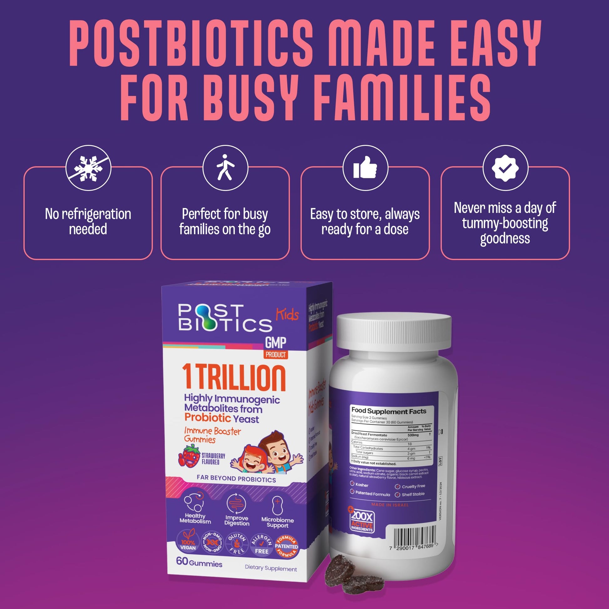 NAVEH PHARMA Postbiotics Kids Strawberry Gummies. Children’s Postbiotics, Ages 4+, 1 Trillion metabolites 200X Ingredients Than Probiotic Or Prebiotic. Gut Health, Immunity, Digestion & Microbiome NAVEH PHARMAAu supplements
