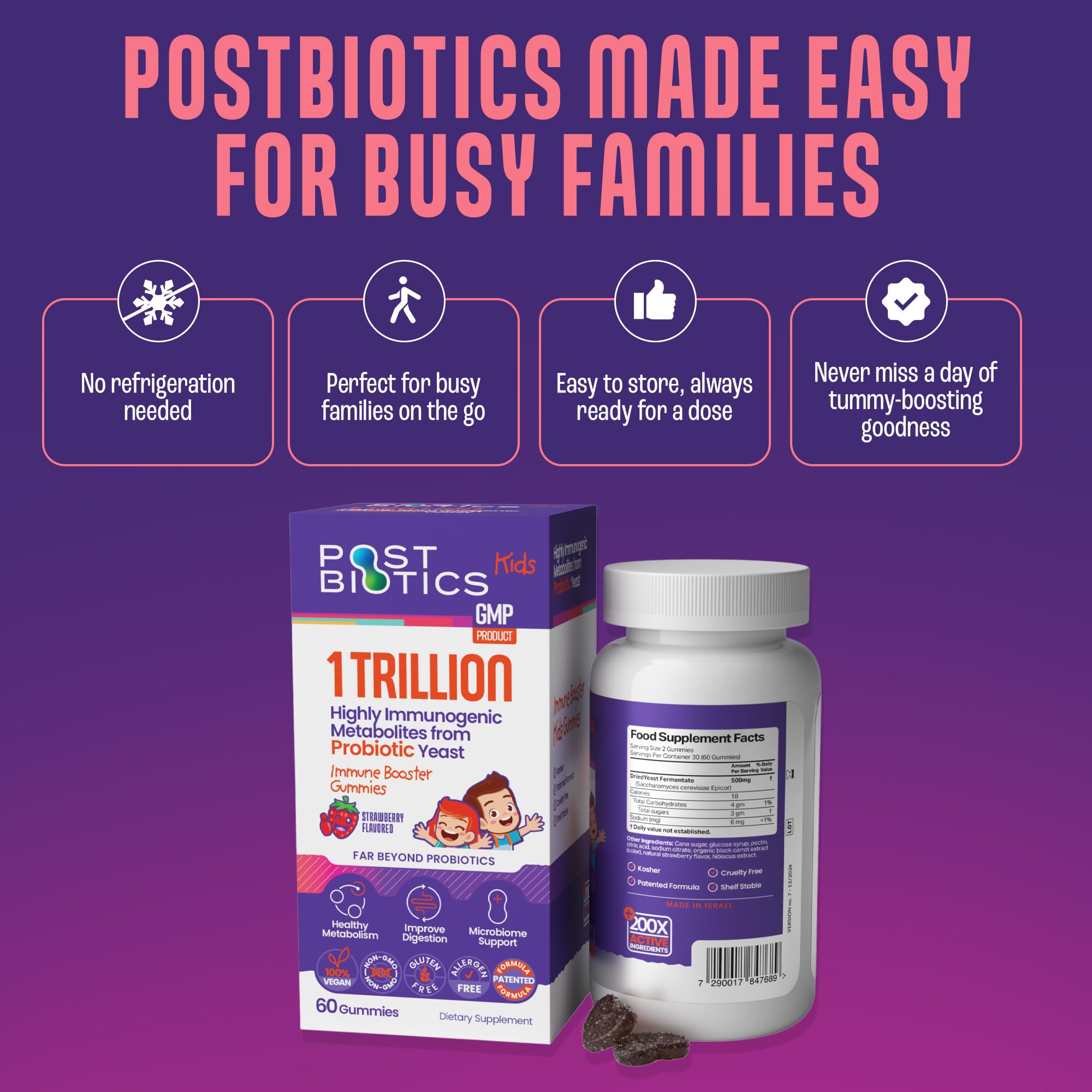 NAVEH PHARMA Postbiotics Kids Strawberry Gummies. Children’s Postbiotics, Ages 4+, 1 Trillion metabolites 200X Ingredients Than Probiotic Or Prebiotic. Gut Health, Immunity, Digestion & Microbiome NAVEH PHARMAAu supplements