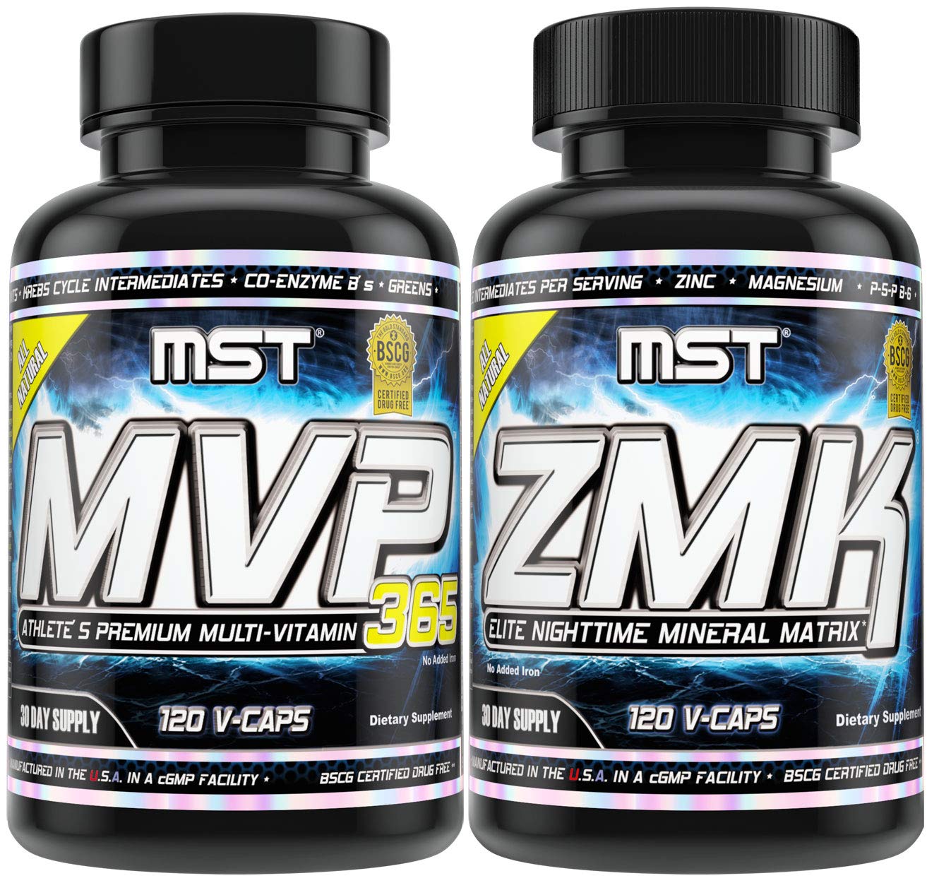 MST Foundation Stack, ZMK Nighttime Multi-Mineral, 120 V-Caps and MVP-365 Premium Multiple Vitamin, 1000iu Vitamin D3, 120 V-Caps, BSCG Certified Drug Free Millennium Sport Technologies MSTAu supplements