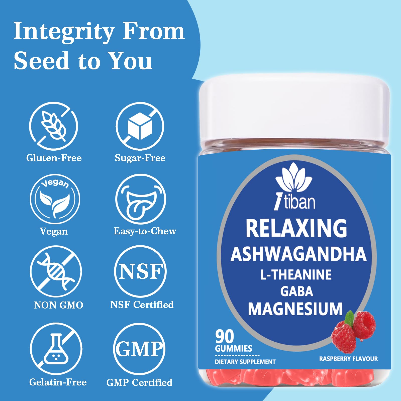 Itiban Cortisol Supplements for Women, Calm Magnesium Glycinate Gummies, Ashwagandha, L-Theanine, GABA, D3, B6, Mood Anxiety Sleep Relax, Raspberry Flavour, Vegan 90 Gummies ItibanAu supplements