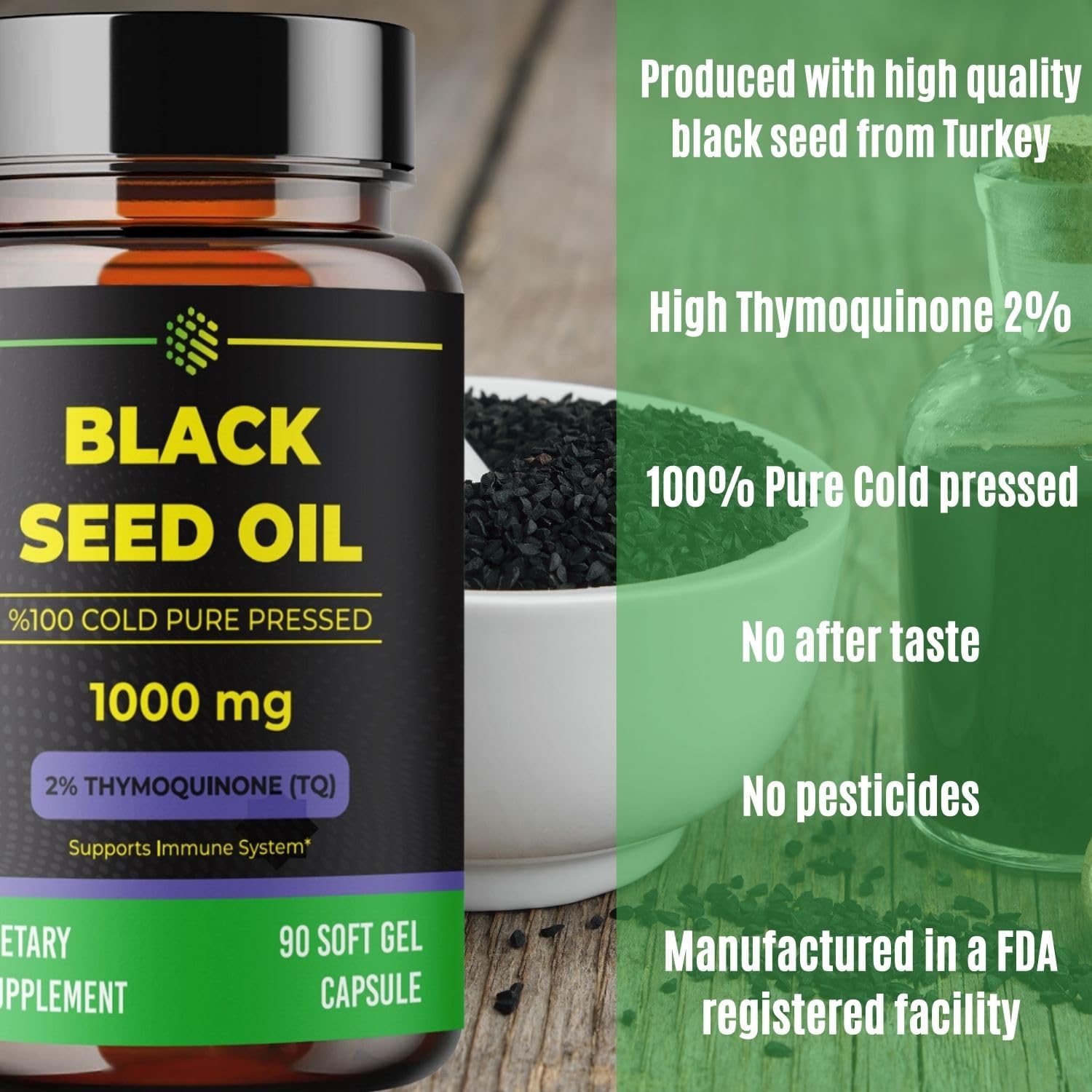 aromel Black Seed Oil Capsules, 90 Days Supply, 2% Thymoquinone, Non-GMO aromelUS supplements