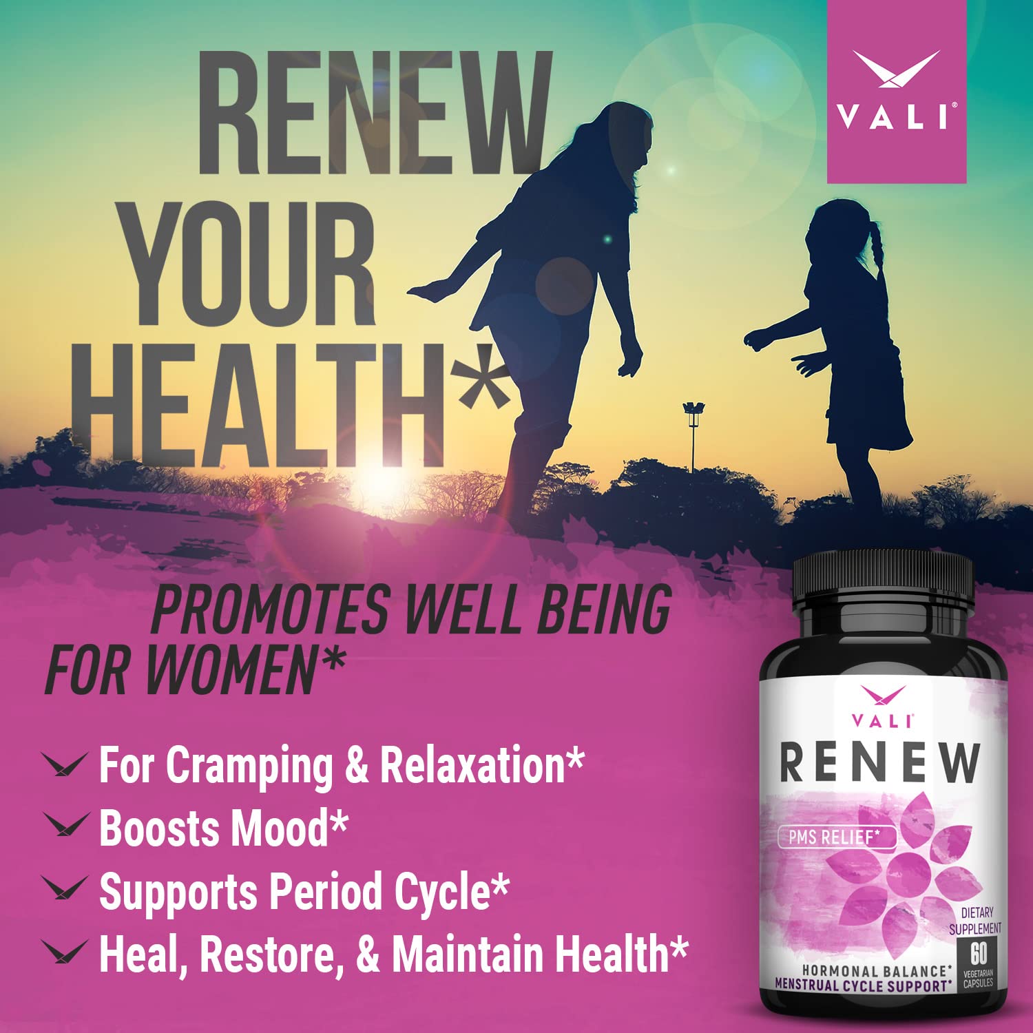 VALI Renew PMS Relief Supplement. Women’s Menstrual Cycle Support. Herbal Formula VALIUS supplements