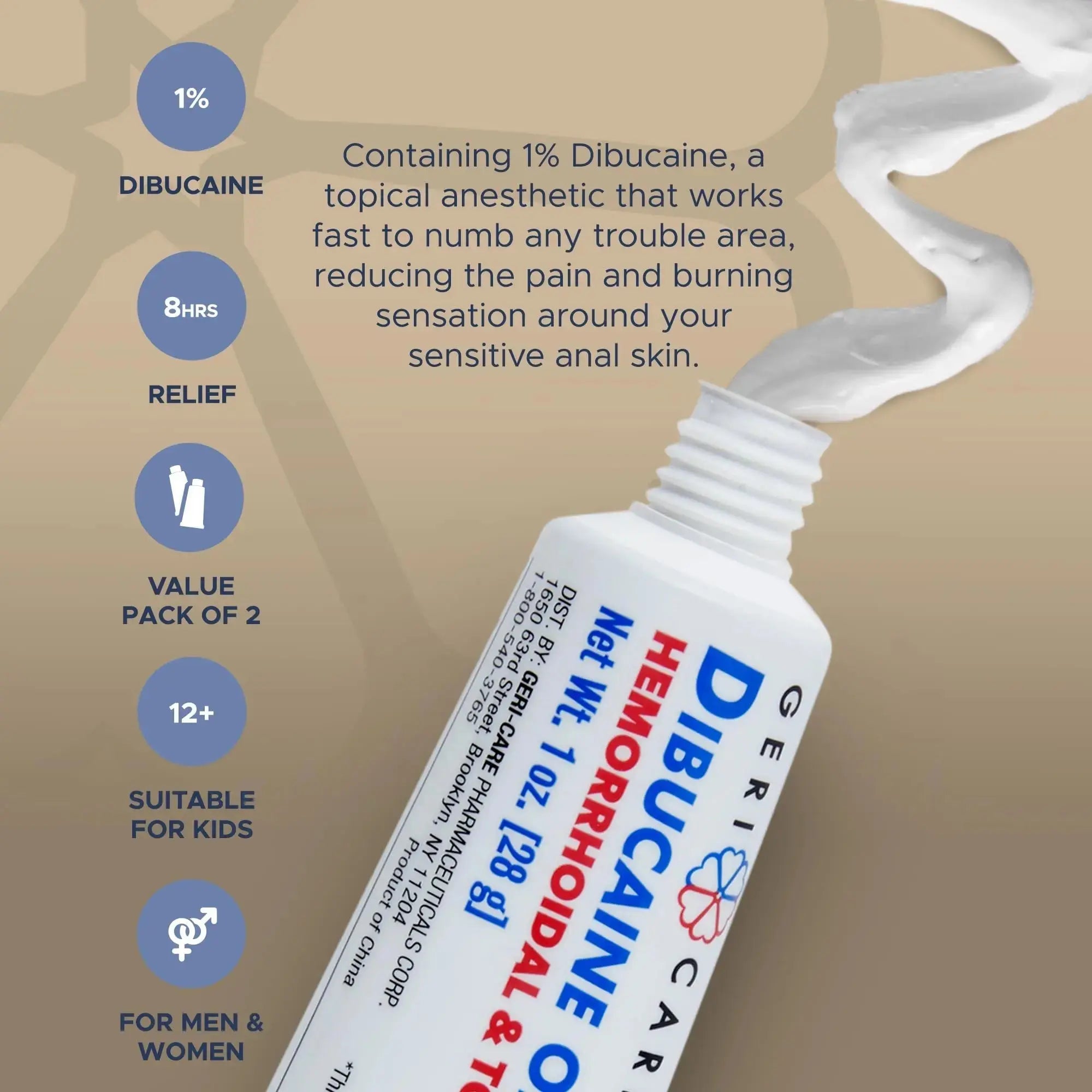 GeriCare Dibucaine Hemorroid Ointment 1% Pain-Relief Hemorrhoid Cream |Hemorroidal & Topical Analgesic| Quick Relief from Burning & Itching | Fast-Acting External Hemorrhoid Treatment 1oz (2 Pack) GeriCareAu supplements