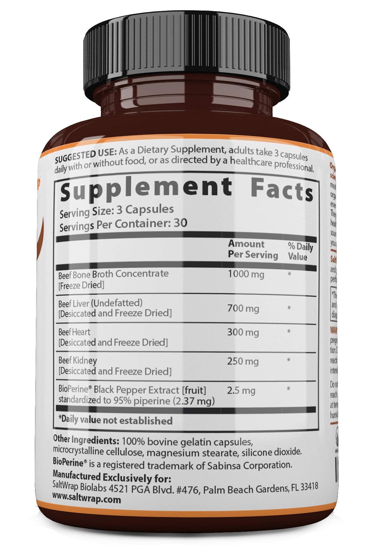 SaltWrap Organ Therapy - Grass Fed Beef Organ Meat Complex Supplement with Organic SaltWrapUS supplements