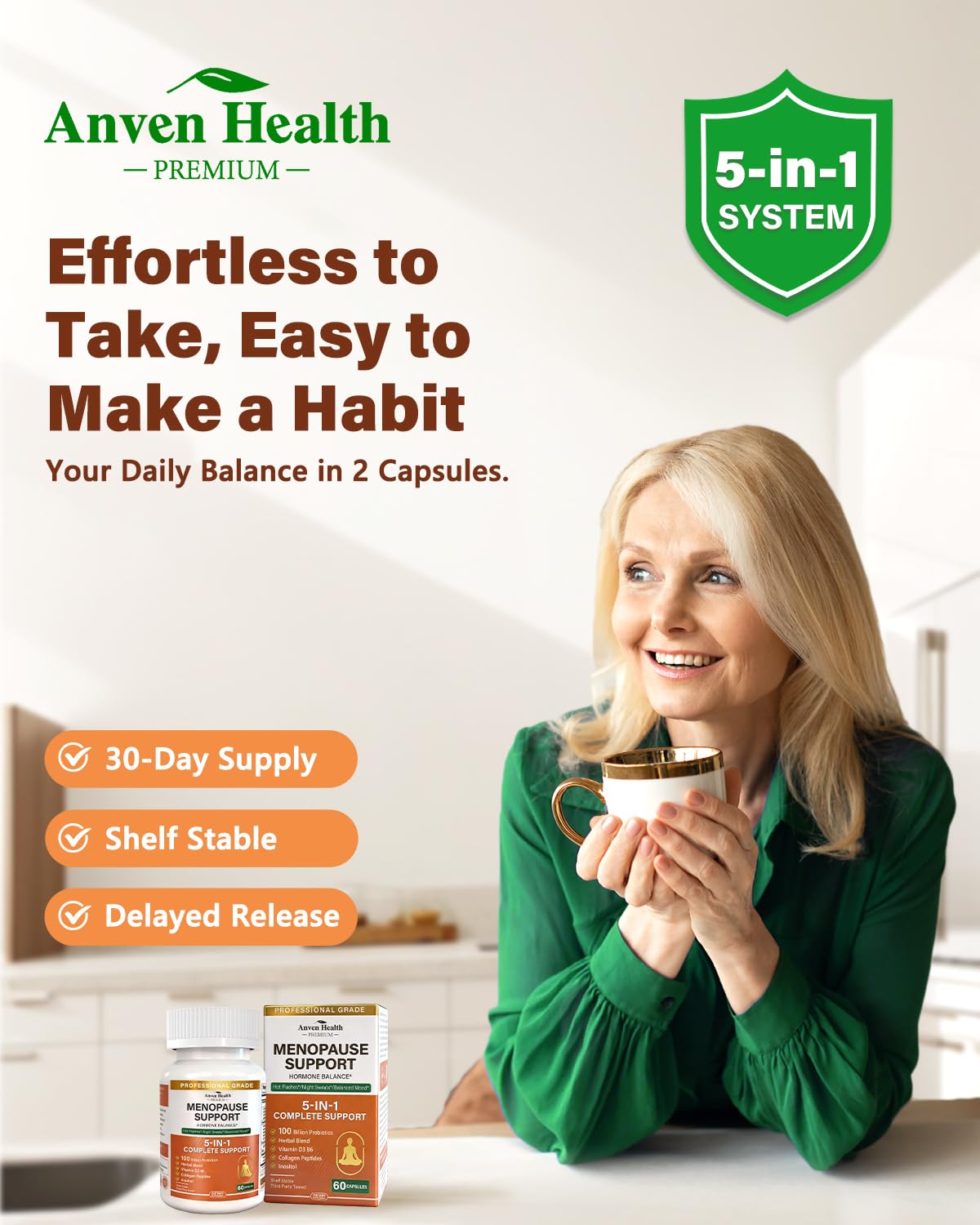 Anven Health Menopause Supplements for Women, Vitamin D3 & B6, Menopause Relief Probiotics Supports Hot Flashes, Night Sweats, Bloating & Gut Health with Black Cohosh, Herbs, Collagen | 60 Veggie Caps Anven HealthAu supplements