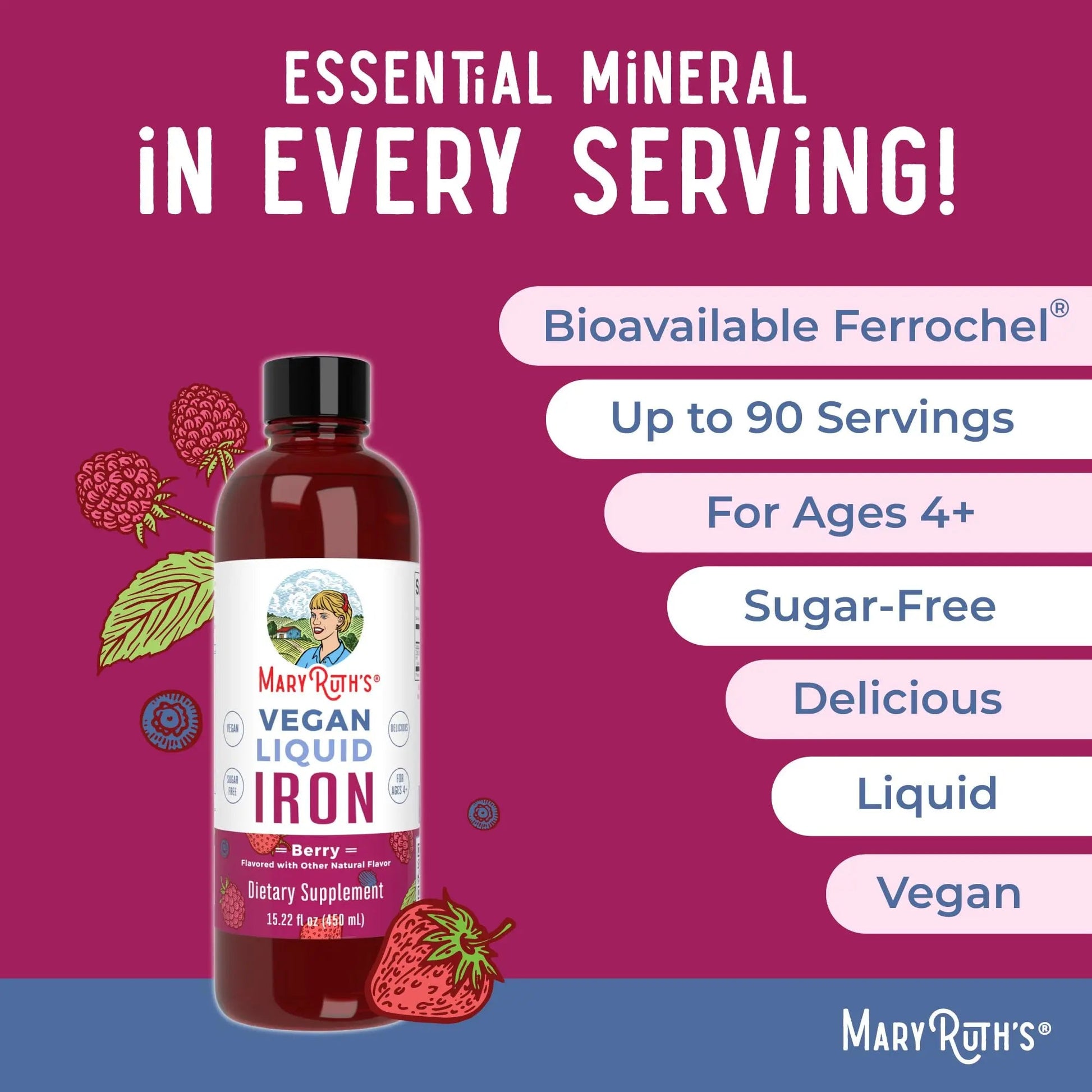 MaryRuth's MaryRuth's Liquid Morning Multivitamin +Hair Growth (Peach Mango, 15.22oz) & Iron Liquid (Berry) | Clean Label Project Verified® | MARYRUTH'SAu supplements