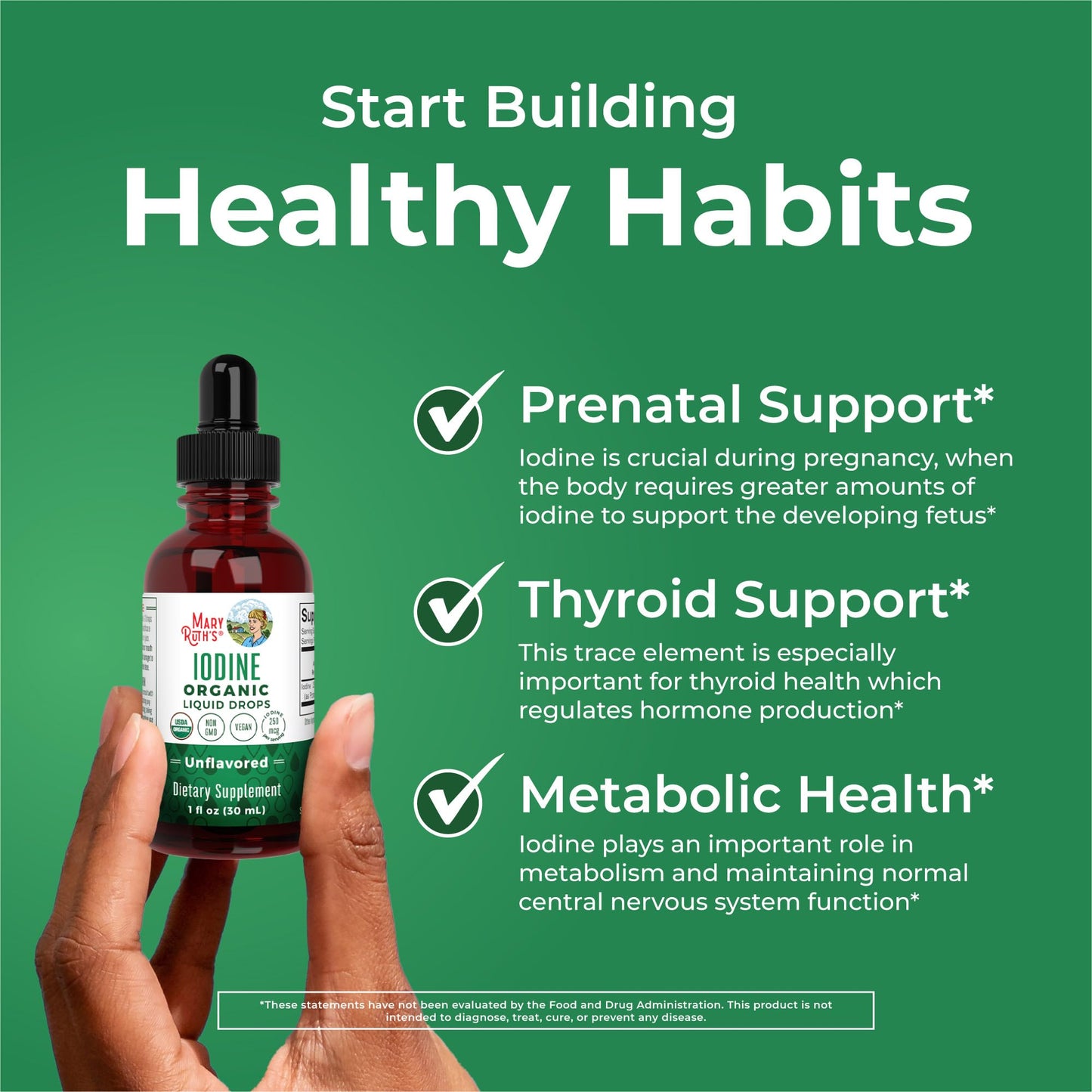 MaryRuth Organics Iodine Liquid Drops | Potassium Iodide | 1 Year Supply | 450 Servings | Thyroid Health | USDA Organic| MARYRUTH'SUS supplements