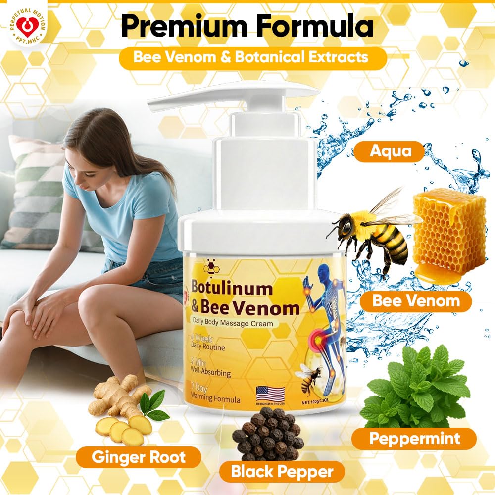 PPT.MHC Bee Venom Warming Cream with Pump - Massage Body Rub with Ginger, Peppermint & Black Pepper - Premium Bee Venom Lotion for Back, Legs & Feet - Everyday Non-Greasy 3.5oz Cream PPT.MHCAu supplements