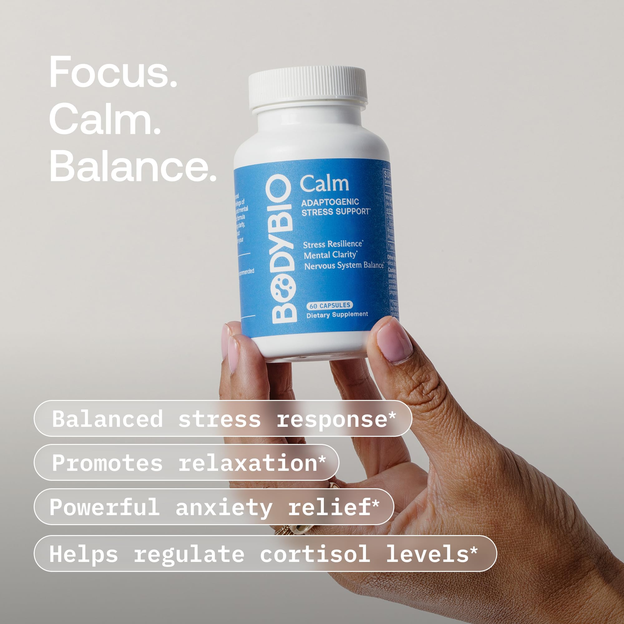 BodyBio Calm - Natural Stress Relief Blend with Rhodiola, Glycine & Phosphatidylserine - Supports Relaxation, Mental Focus & Balanced Cortisol - Non - Drowsy Formula BodyBioAu supplements