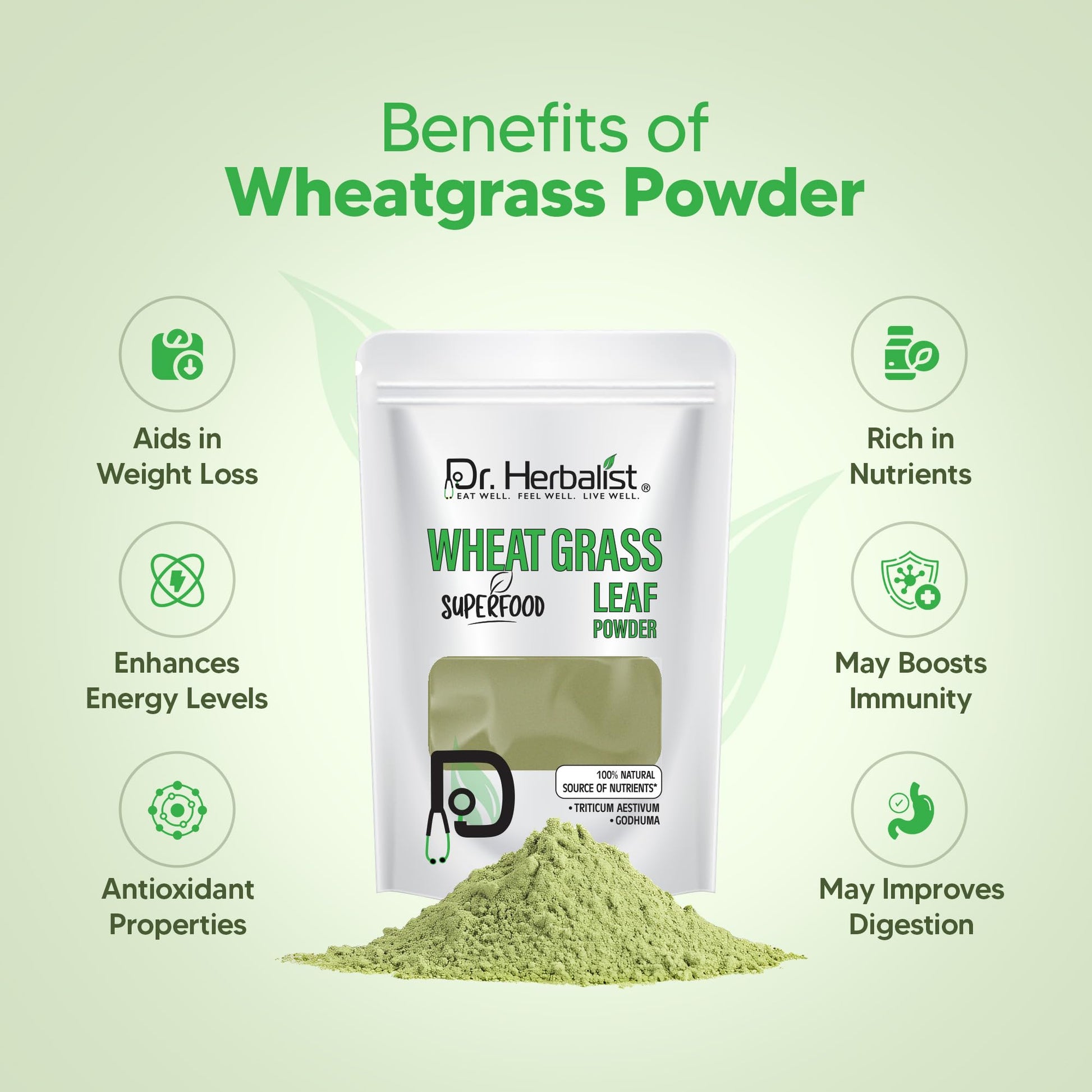 Dr. HERBALIST Wheatgrass Powder 200g - Pure Triticum Aestivum with Chlorophyll Iron & Vitamins A C E | Supports Daily Greens Detox & Nutrient Density* | Halal Dr. HERBALISTAu supplements