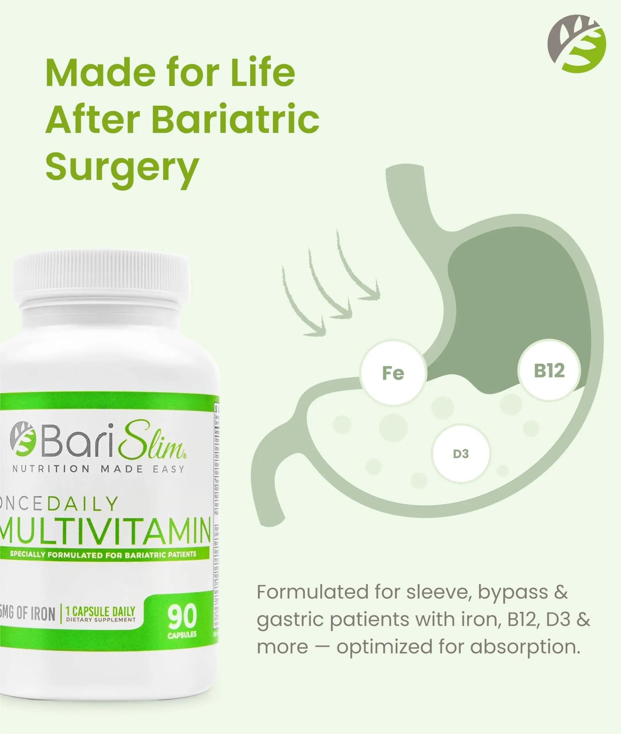 BariSlim Once Daily Bariatric Multivitamin Capsule - 45mg of Iron - Bariatric Vitamin & Supplement for Post Bariatric Surgery Including Gastric Bypass & Gastric Sleeve | 90 Day Supply BariSlimAu supplements