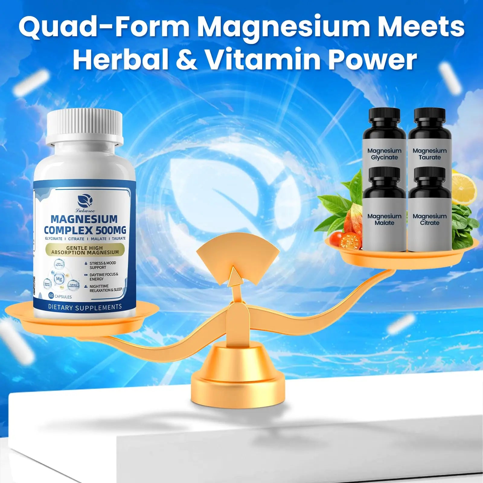 2 Pack Magnesium Complex for Women and Men 4-in-1 Magnesium Glycinate, Citrate, Malate, Taurate - Magnesium Supplement for Relaxation, Sleep & Focus, 60 Days Supply Lukareenz supplements