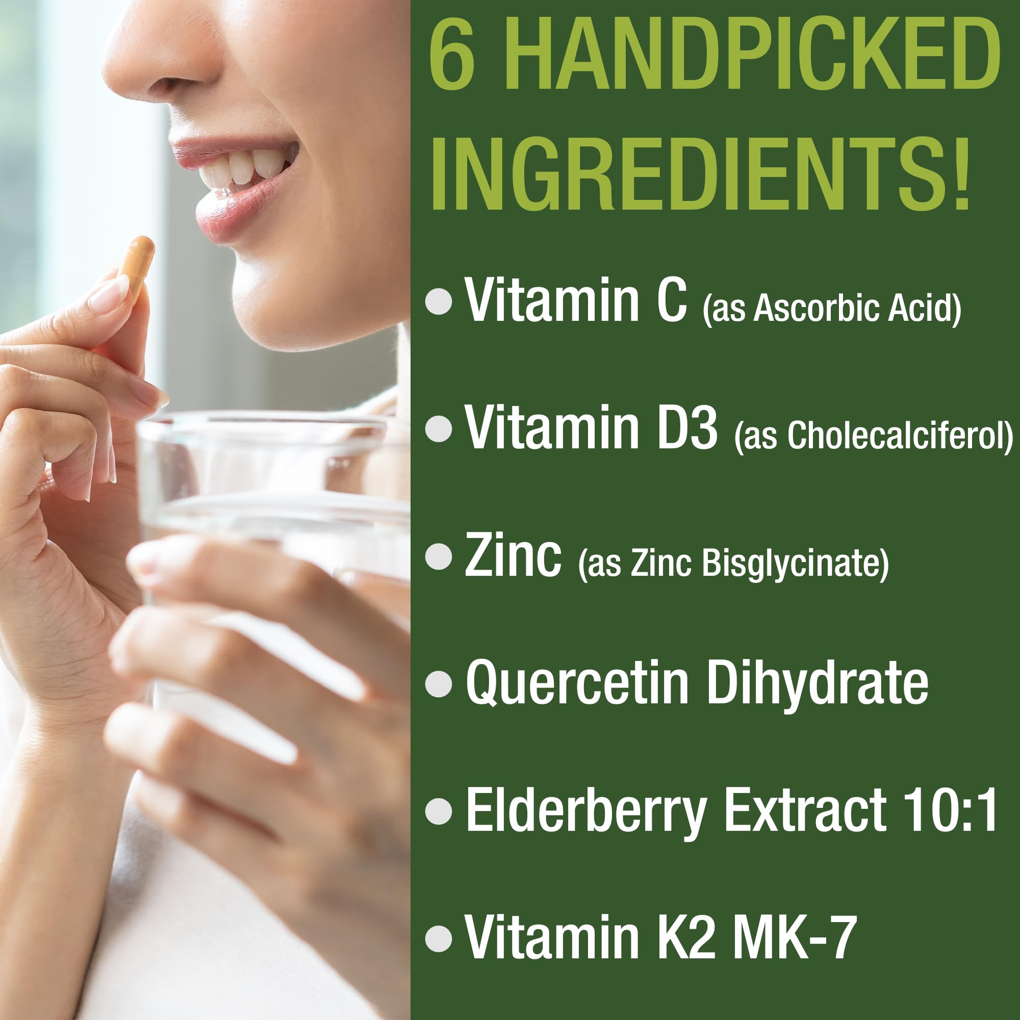 Immune Support Supplement with 6 Top Ingredients. Vitamin D3 K2 + Vitamin C + Elderberry + Zinc + Quercetin. Includes 5000 IU Vitamin D. Immunity Capsules. Supplements for Women and Men Peak PerformanceAu supplements