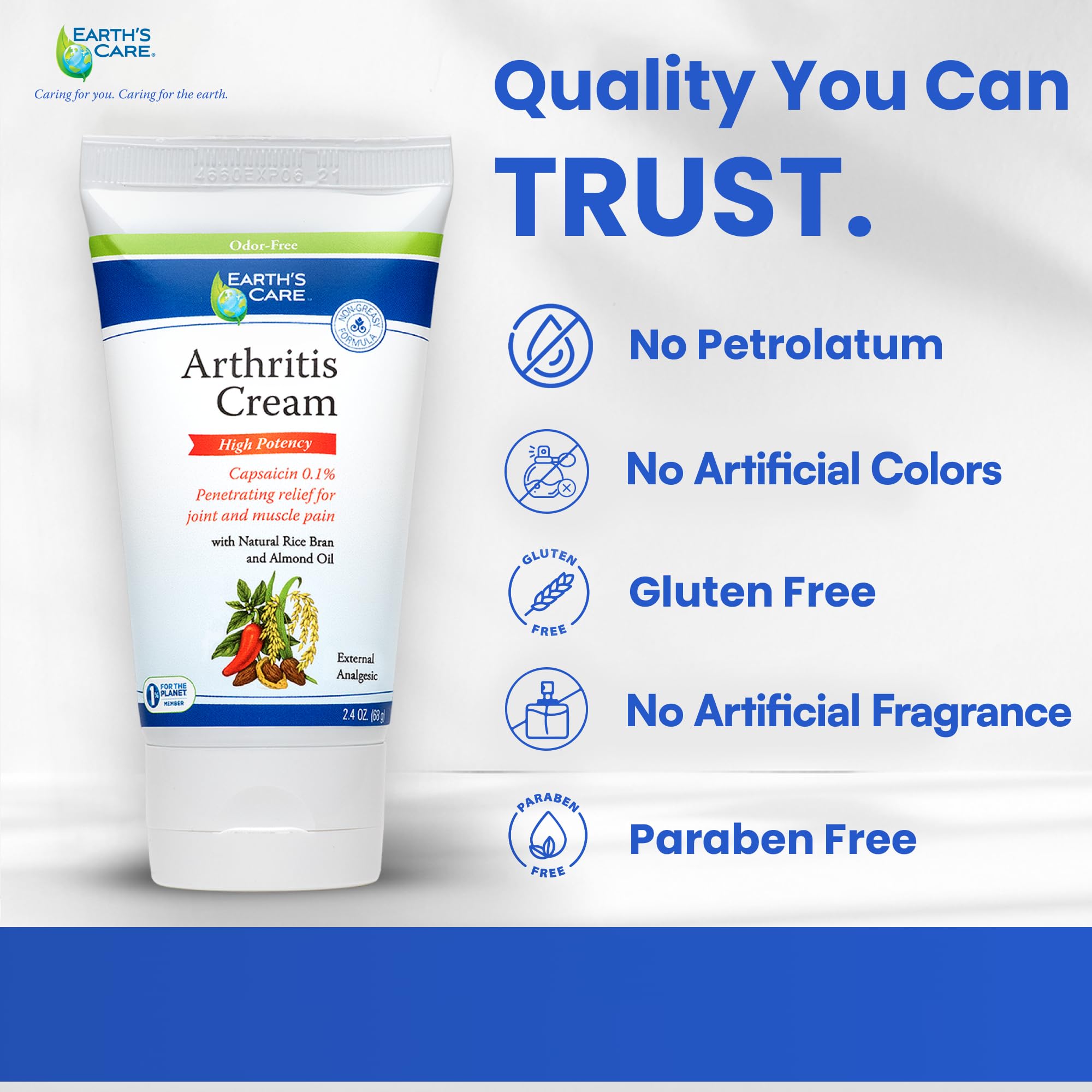 Earth's Care Arthritis Cream - Joint Cream with Natural Capsaicin - Topical Analgesic 2.4 OZ (Pack of 2) Earth's CareAu supplements