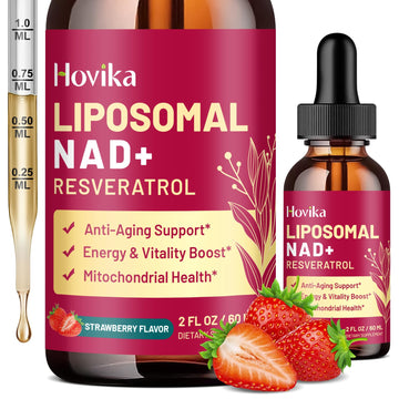 Liposomal NAD Supplement - 1200mg NAD+ Liquid Drops for Women & Men with Resveratrol, Black Pepper Extract - Support Anti-Aging, Brain & Cellular Mitochondrial Health - 2 Fl Oz, Strawberry Flavor HovikaAu supplements