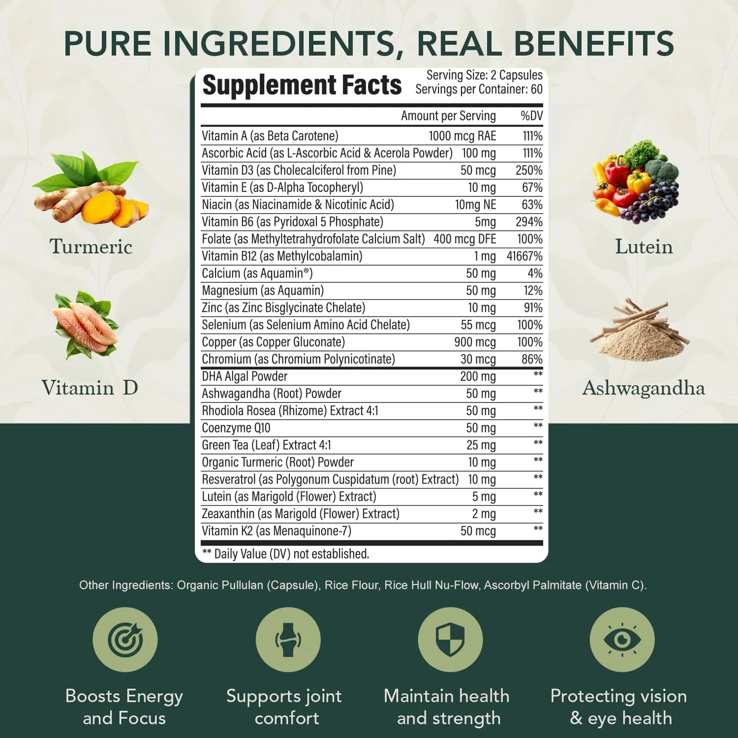 40 Plus Multivitamin for Women & Men with Vitamin A, D, B6, B12, E, Zinc, Magnesium, Calcium - Vegan, Gluten Free Elements of LIfeAu supplements