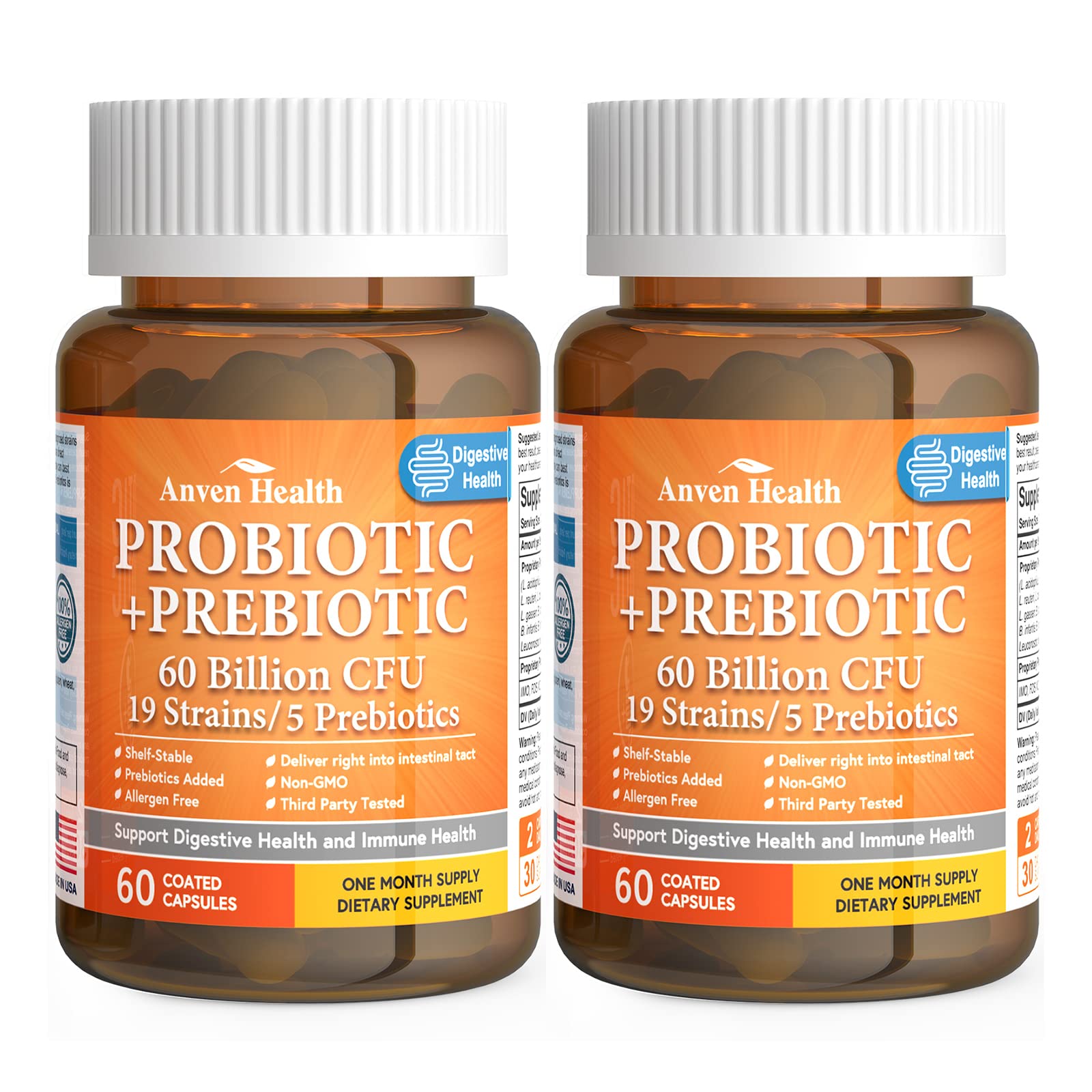 Anven Health 60 Billion Probiotics for Women and Men 19 Strains 5 Organic Prebiotics for Gut Digestive & Immune Health, Supports Diarrhea Gas Bloating, Vegan Probiotic Supplement Formula丨120 Caps Anven HealthAu supplements