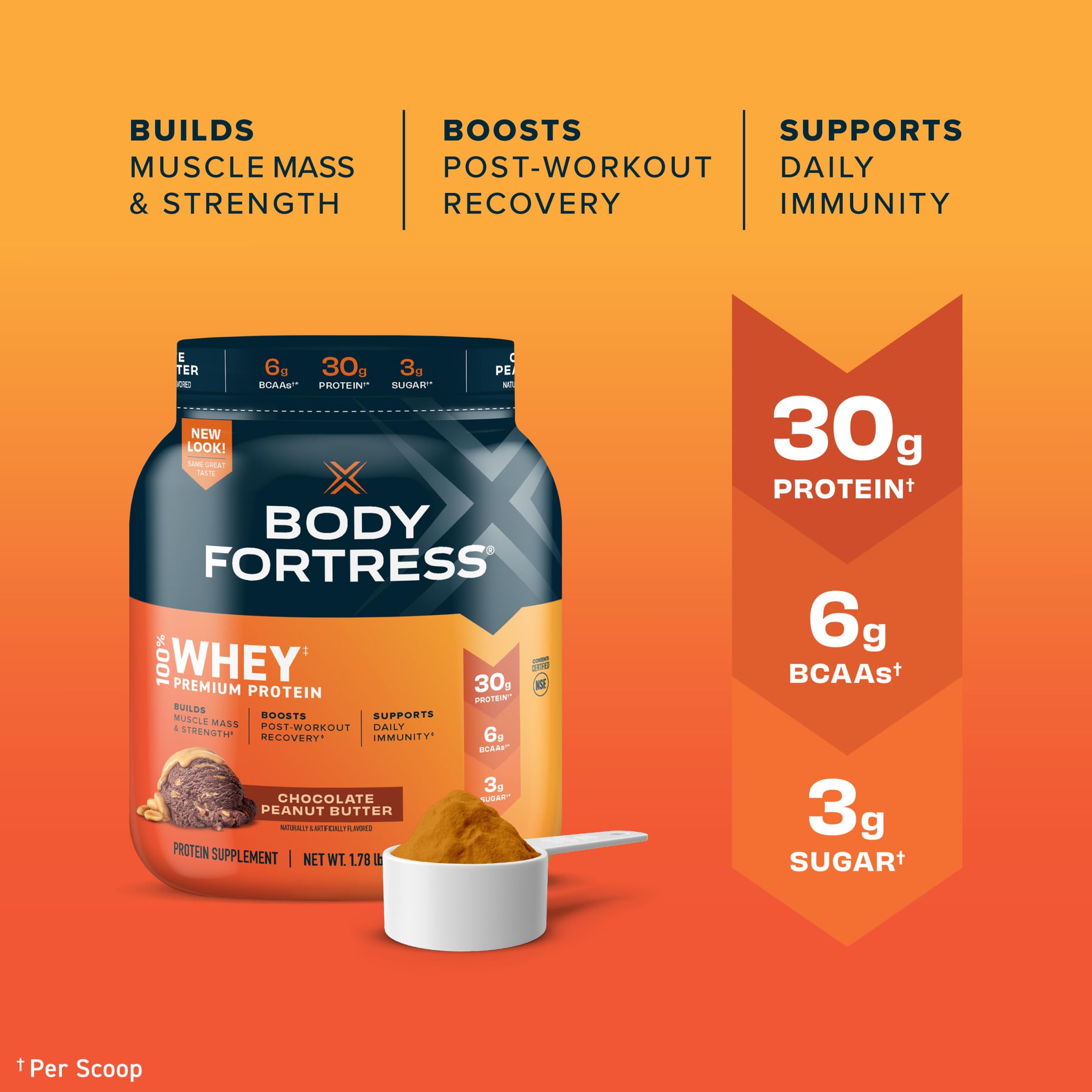 Body Fortress 100% Whey, Premium Protein Powder, Chocolate Peanut Butter, 1.78lbs Body FortressUS supplements