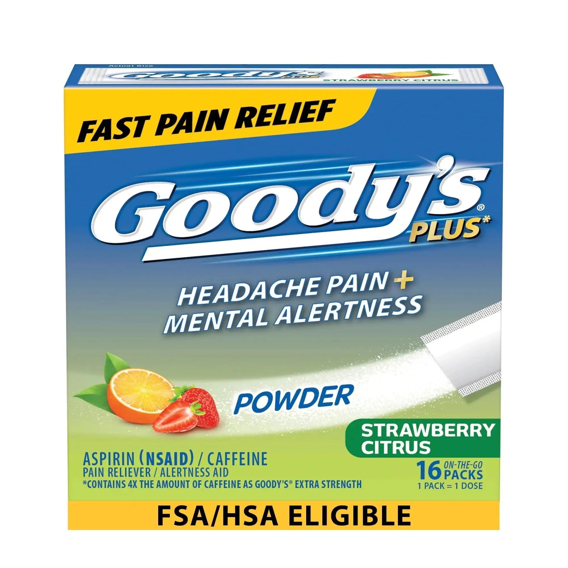Goody’s Headache Relief Plus Mental Alertness Powder, with Aspirin and Caffeine, Strawberry Citrus Flavor, 16 Count Goody'sAu supplements
