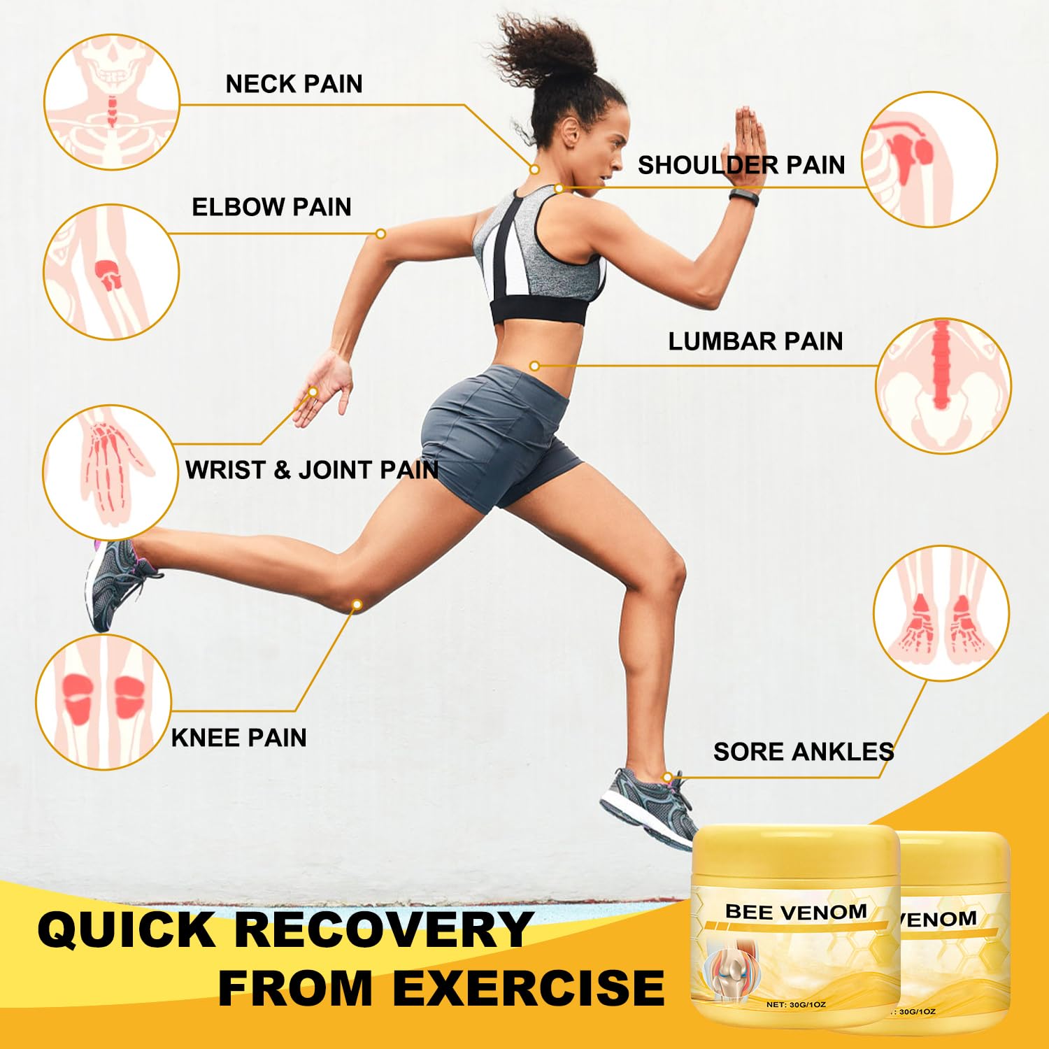 Botou 2PCS New Bee Venom Professional Joint Cream, for Neck, Waist, Back, Hands, Feet and Legs Advanced Bee Propolis Joint Cream, yellow BotouAu supplements