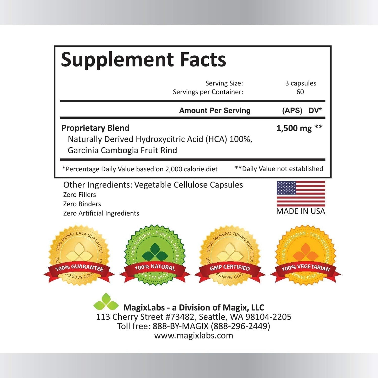 MagixLabs 100% HCA Ultra Extreme Garcinia Cambogia Extract – 100% Pure All Natural MagixLabsUS supplements