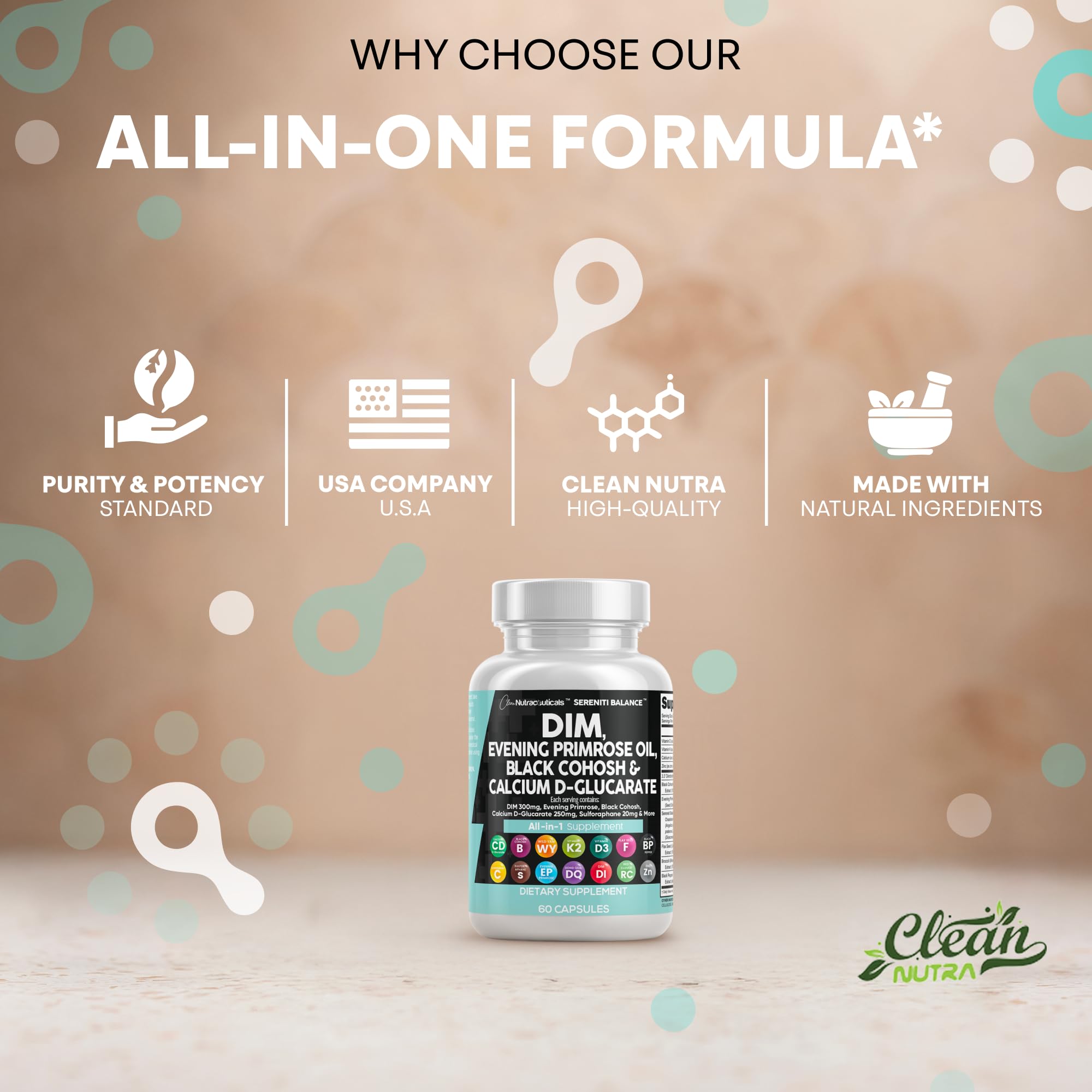 Clean Nutraceuticals DIM Evening Primrose Black Cohosh Calcium D-Glucarate Sulforaphane Flax Seed Extract - Hormonal Support Vitamins for Women with Dong Quai - 60 Caps Clean NutraceuticalsAu supplements