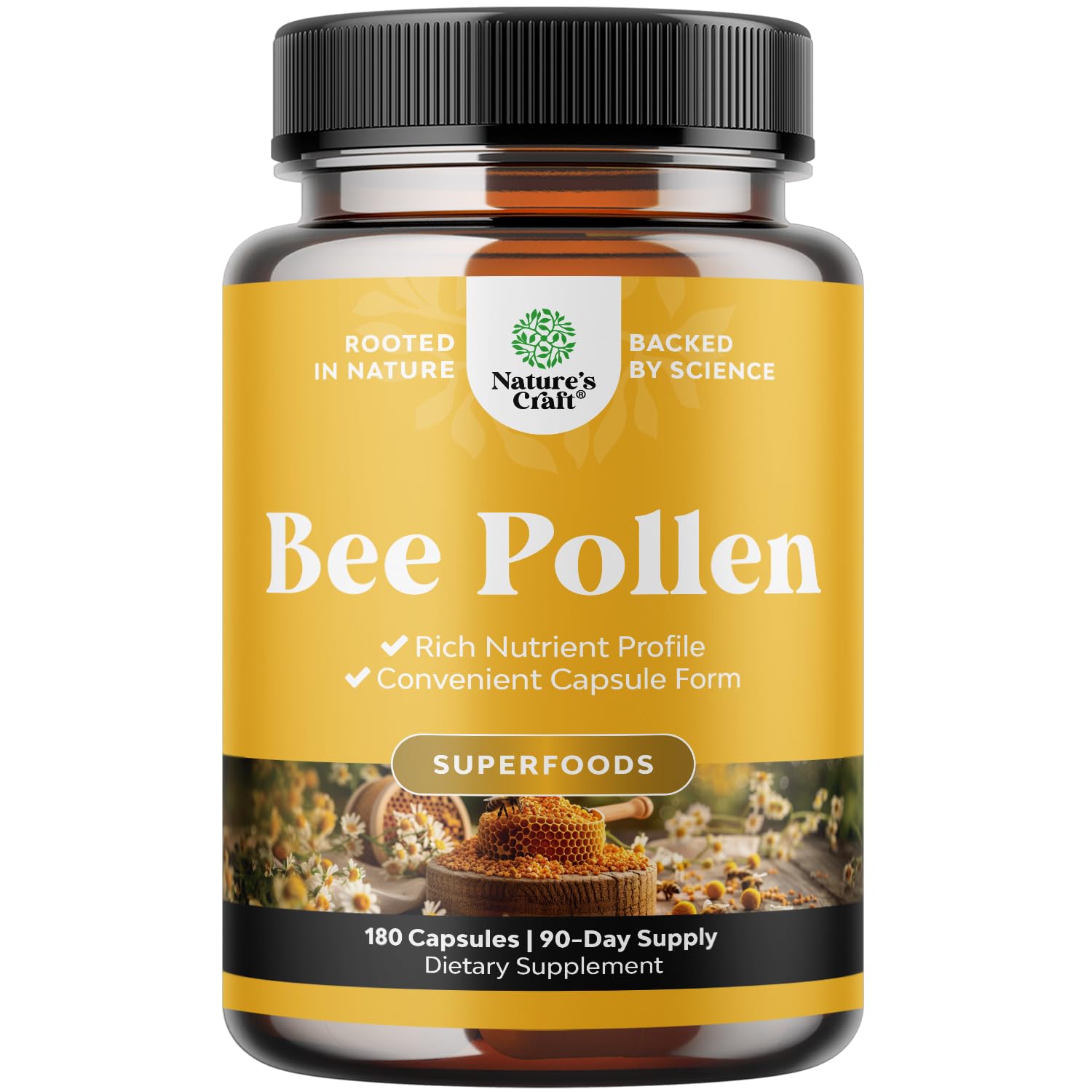 Bee Pollen Pills for Breast Growth 180 Ct - Bee Pollen Supplement 1000mg Serving with Naturally Occurring B Vitamins Minerals & Enzymes - Breast Support Supplement - Vegetarian Non-GMO & Gluten Free Natures CraftAu supplements