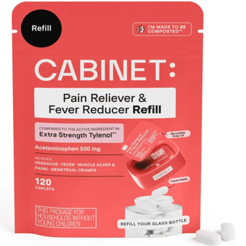 Cabinet: 500mg Acetaminophen for Headache Relief, Toothaches, Sore Throat, and Fever Reducer, 120 Tablets (Refill Pouch) Cabinet:Au supplements
