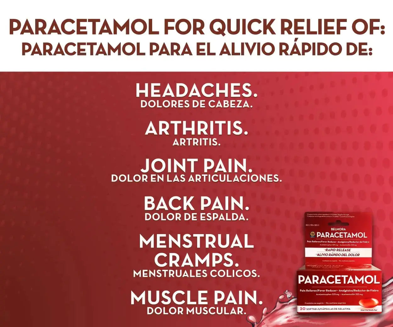 Belmora Paracetamol Acetaminophen 325mg 20 Softgels for Pain Relief, Liquid Filled Capsules for Rapid Release, Fever Reducer for Adults Extra Strength Belmora paracetamolAu supplements
