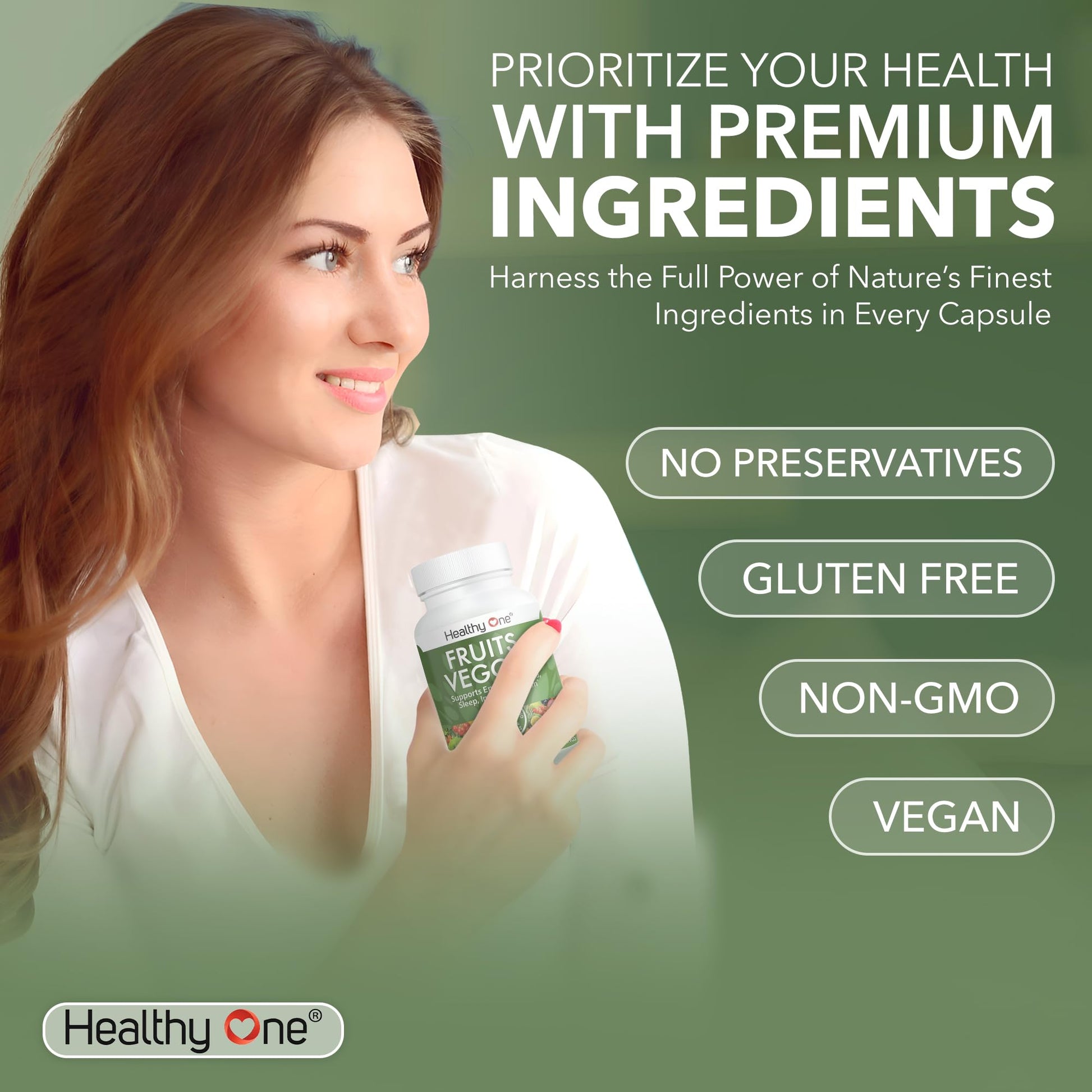 Fruits & Veggies Formula - 27 Premium Whole Foods - Organic Ingredients - Equals 3 Servings of Fruits & Vegetables - Improve Energy, Focus & Immune Function - Fiber - Antioxidants - 120ct (60 Serv) Healthy OneAu supplements