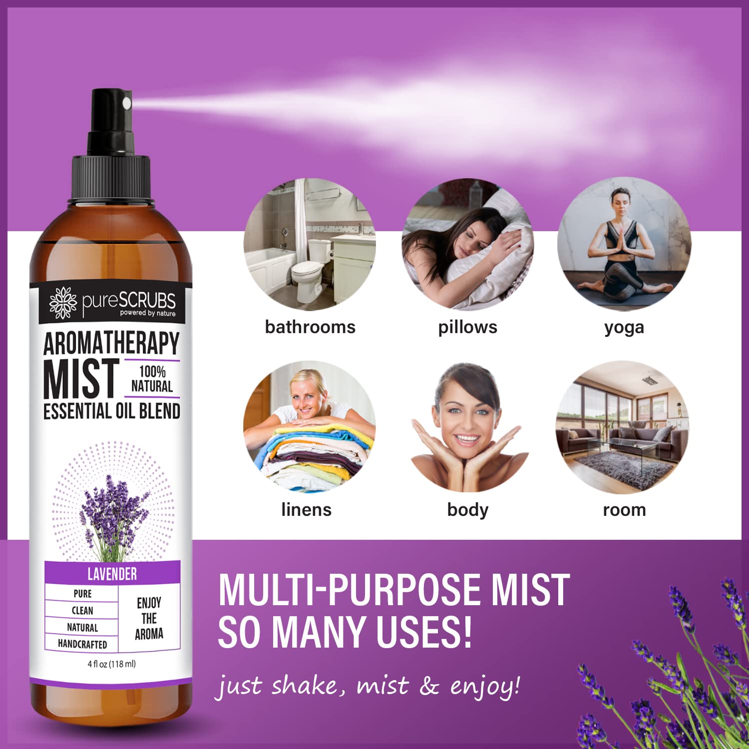 Shake, Mist & Enjoy - pureSCRUBS Premium Lavender Aromatherapy Spray Mist for Room, Body, Linens pureSCRUBSAu supplements