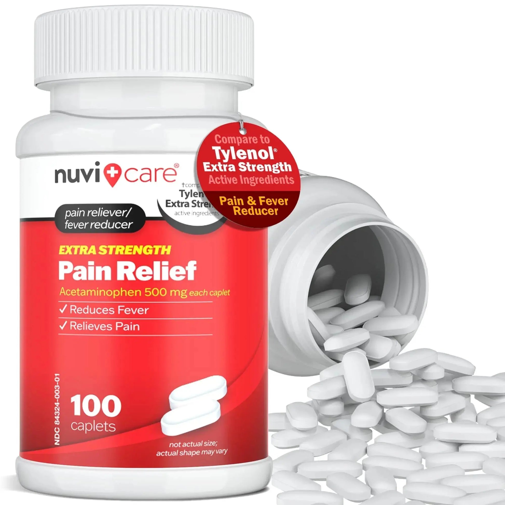 NUVICARE Acetaminophen 500mg Extra Strength Pain Relief - Compare to Tylenol Extra Strength Pain Reliever & Fever Reducer - 500mg Tablets for Adults for Headaches (100 Caplets) NUVICAREAu supplements