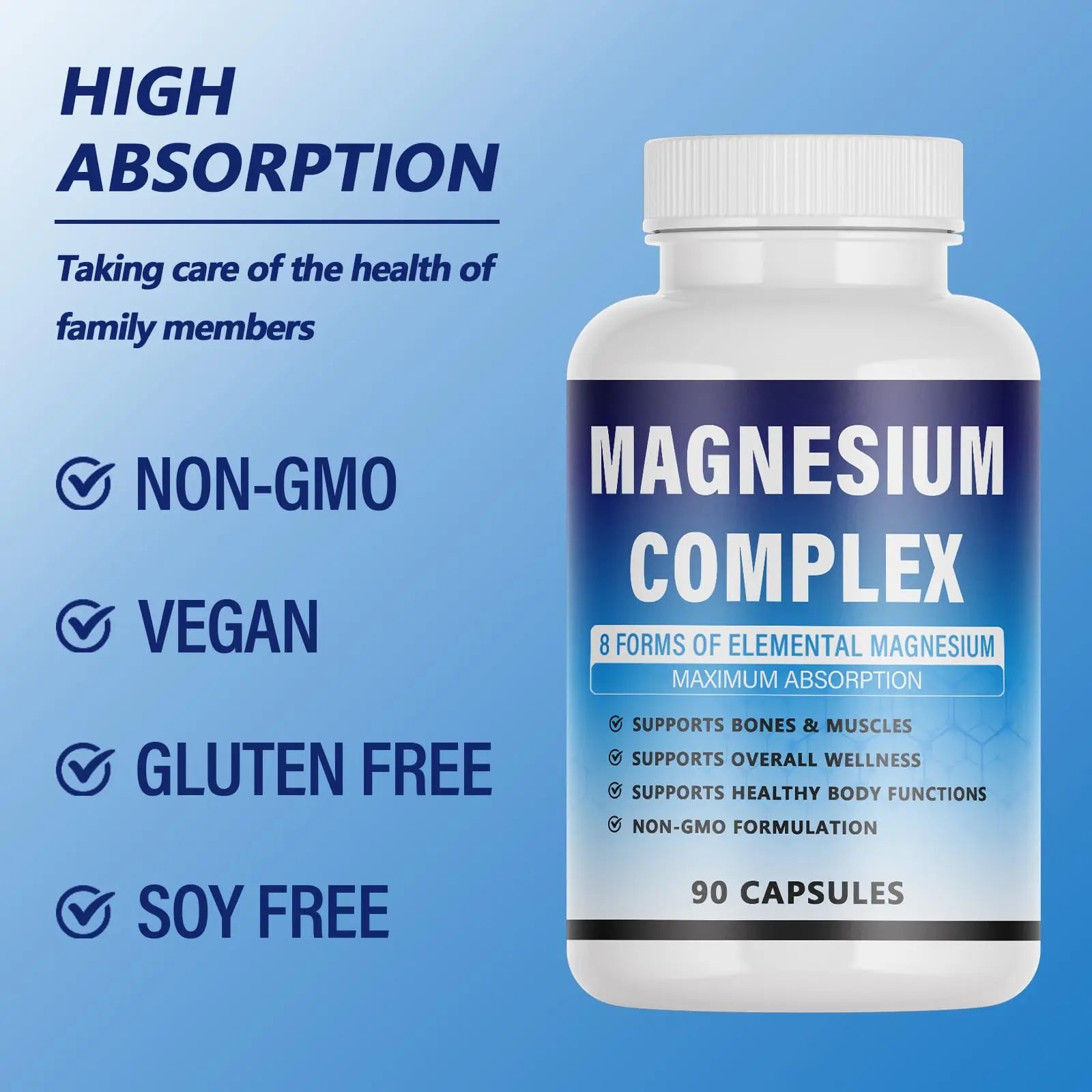 Magnesium Complex Supplement - 8 Elemental Magnesium 1000mg - Glycinate, Citrate, Malate, Taurate Chelated | Easy Absorption, Energy Support | Vegan Non-GMO, 90 Capsules (1pc) KFUKFUnz supplements