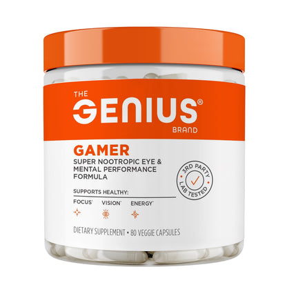 Genius Gamer, Gaming Focus Supplement, 80 Pills - Elite Nootropic Performance Booster - Boost Brain & Mental Clarity, Reaction Time & Concentration - Blue Light Support with Lutemax The Genius BrandUS supplements