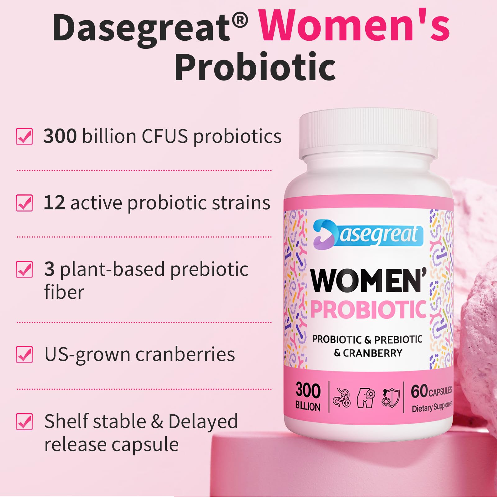 300 Billion CFUs Probiotics for Women,12 Strains Probiotics with Prebiotic Cranberry HeafetineAu supplements