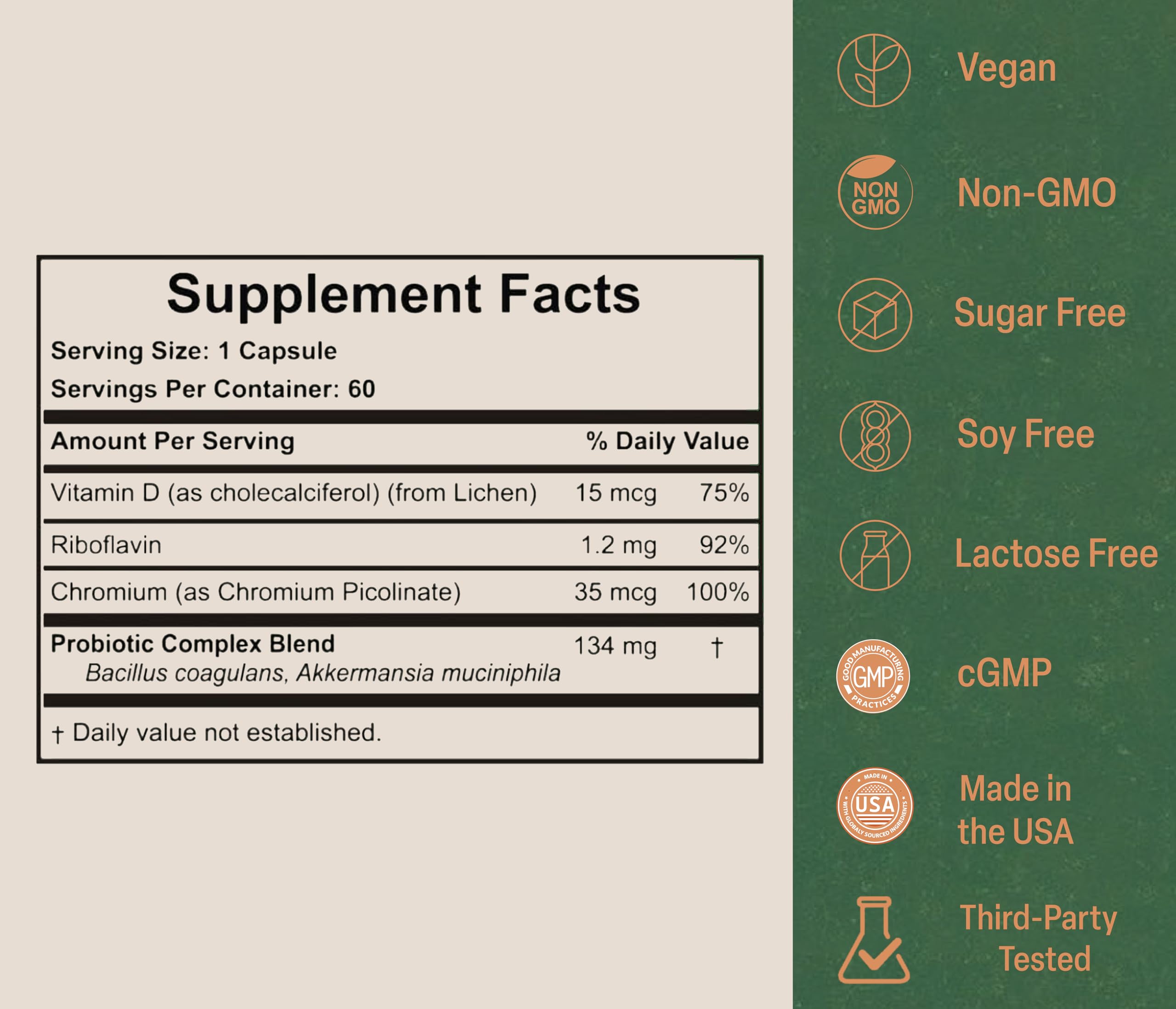 Akkermansia Probiotic for Appetite Suppressant & Craving Control | Increases GLP-1 for Weight Loss | 60 Day Supply | Made in USA | Bacillus Coagulans, B2, D3 & Chromium | SIBO Friendly, Vegan AkkermyAu supplements