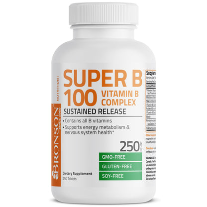 Bronson Super B 100 Vitamin B Complex Sustained Release Contains All B Vitamins BronsonUS supplements