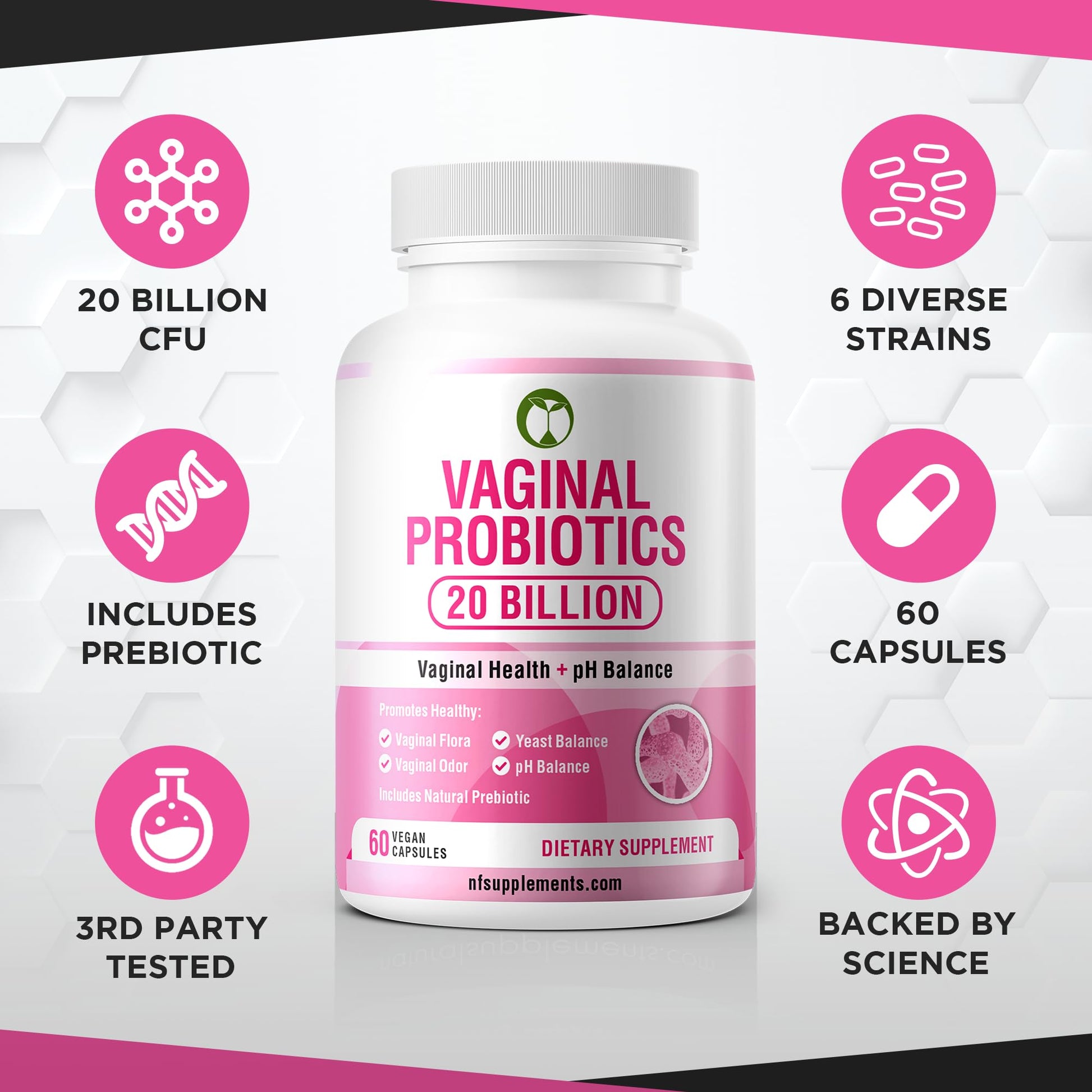Vaginal Probiotics for Womens Health 20 Billion CFU | PH Balance & Vaginigal Odor Support 60 Capsules Natural Foundation SupplementsAu supplements