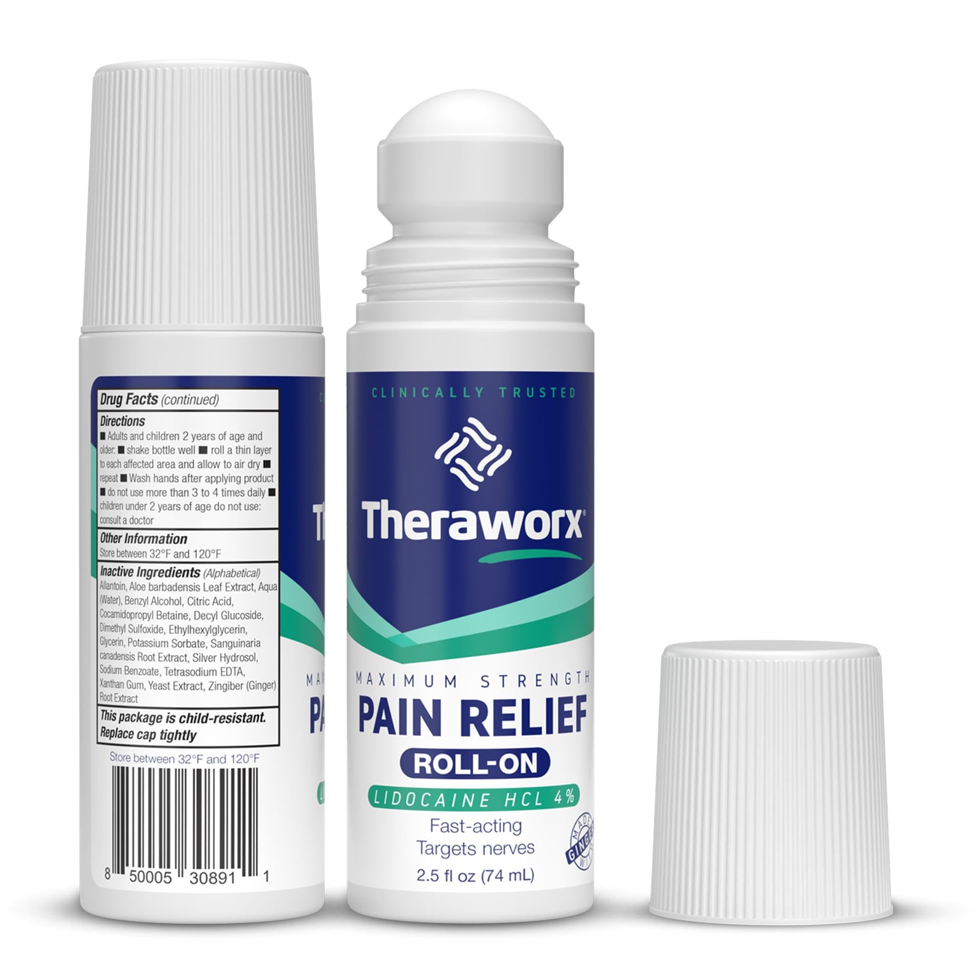 Theraworx Maximum Strength Pain Relief Roll-On with Lidocaine, Fast-Acting - 2.5 Oz - 2 Count TheraworxAu supplements