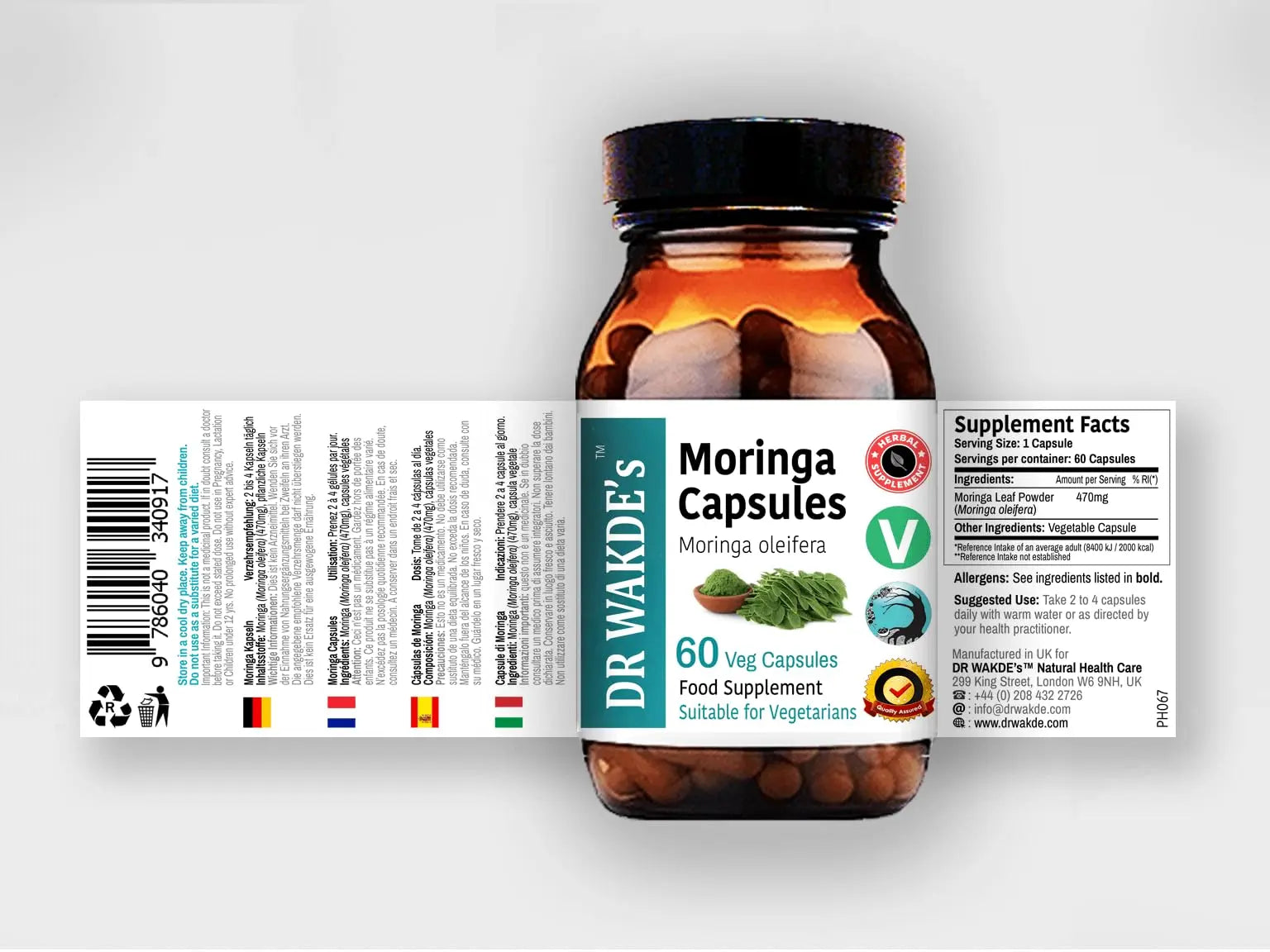 DR WAKDE'S Moringa Capsules (Moringa oleifera, 60 Veg Caps, Plant-Based Supplement, Ayurvedic Herb, All Natural, Vegan) DR WAKDE'snz supplements