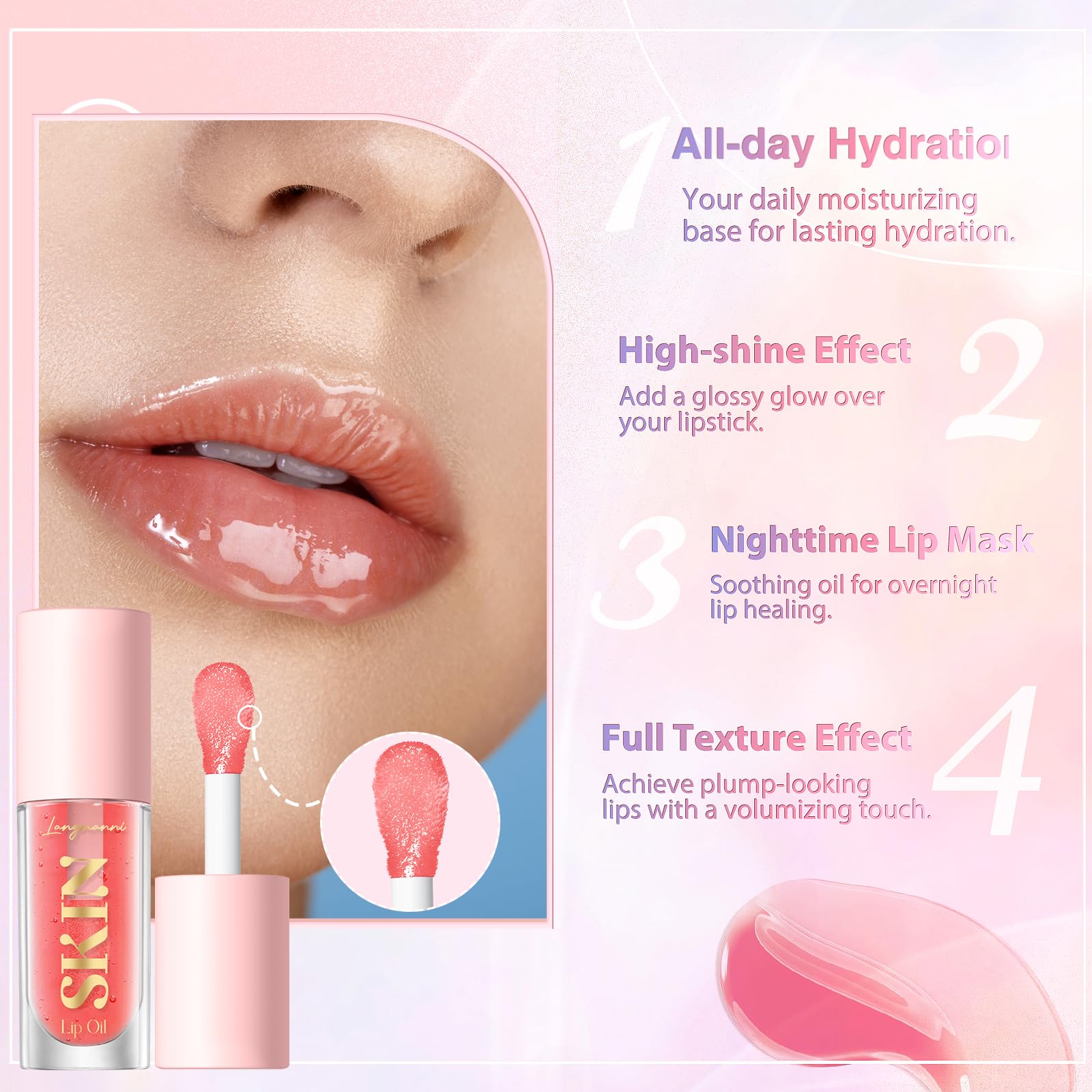 LANGMANNI Moisturizing Lip Oil,No-Sticky Lip Gloss Lip Balm Lip Care,Fruit Flavoured Lip Oil For Dry Lip's Moisturizing Hydrating And Nourishing ((Strawberry)) LANGMANNIAu supplements