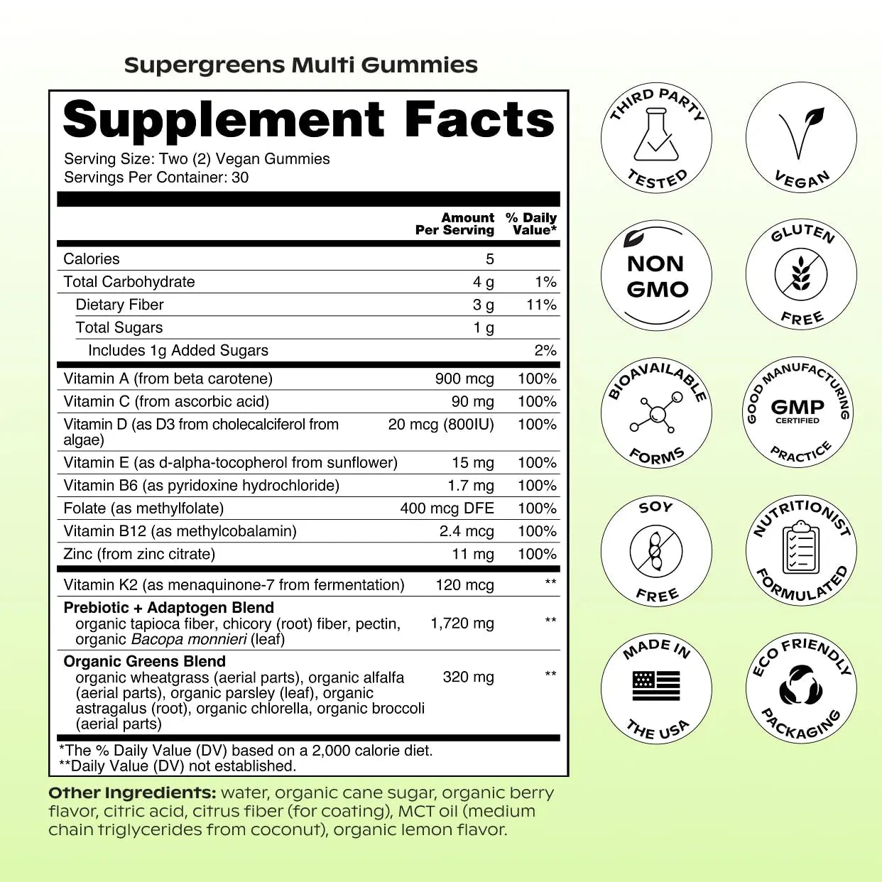 wholier Daily Supergreens Gummies, Greens Supplement with Prebiotics, Fiber, Adaptogens, Vegan Multivitamin, 9 Essential Vitamins + Minerals, 1g Sugar, 2 Gummy Serving (60 Gummies, 30 Day Supply) wholiernz supplements