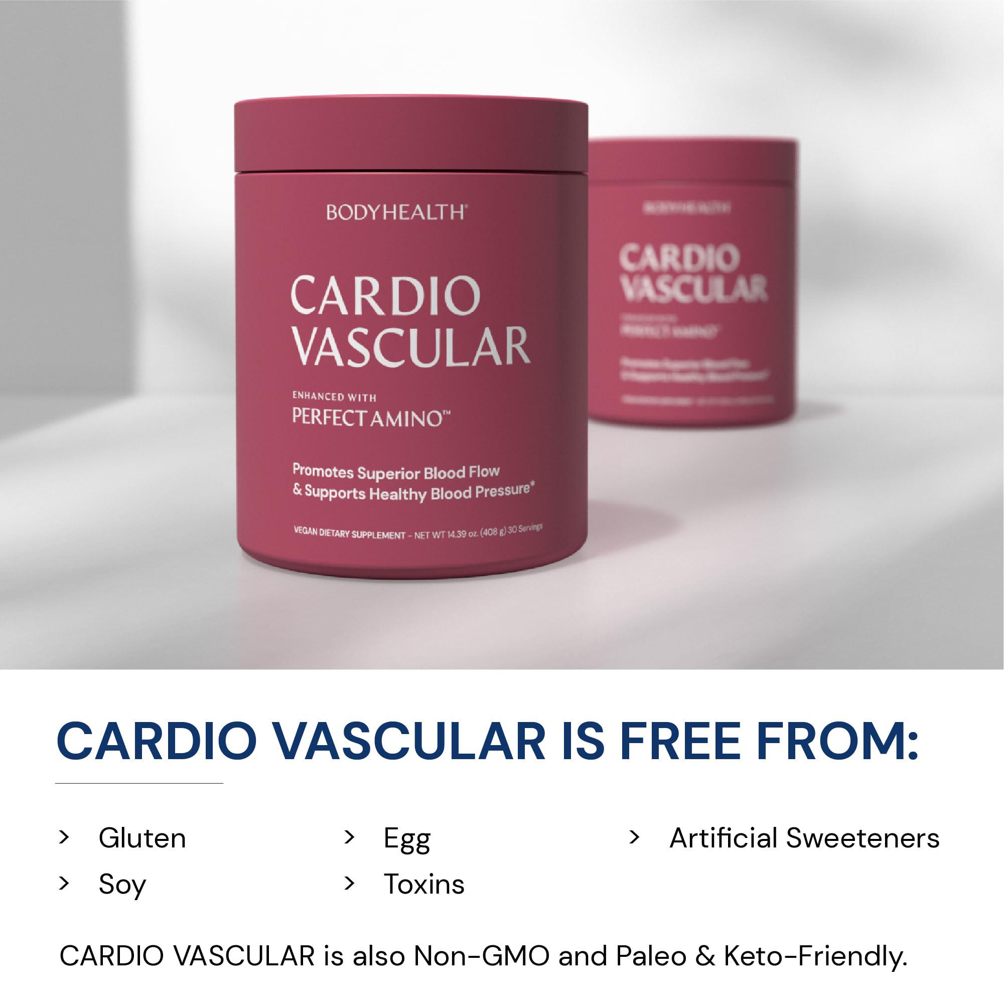 BodyHealth Cardio Vascular with PerfectAmino, Blood Flow and Heart Health Supplement Support with CoQ10, Nicotinamide Riboside, Resveratrol and D-Ribose, Chocolate Flavor, 30 Servings BodyHealthAu supplements
