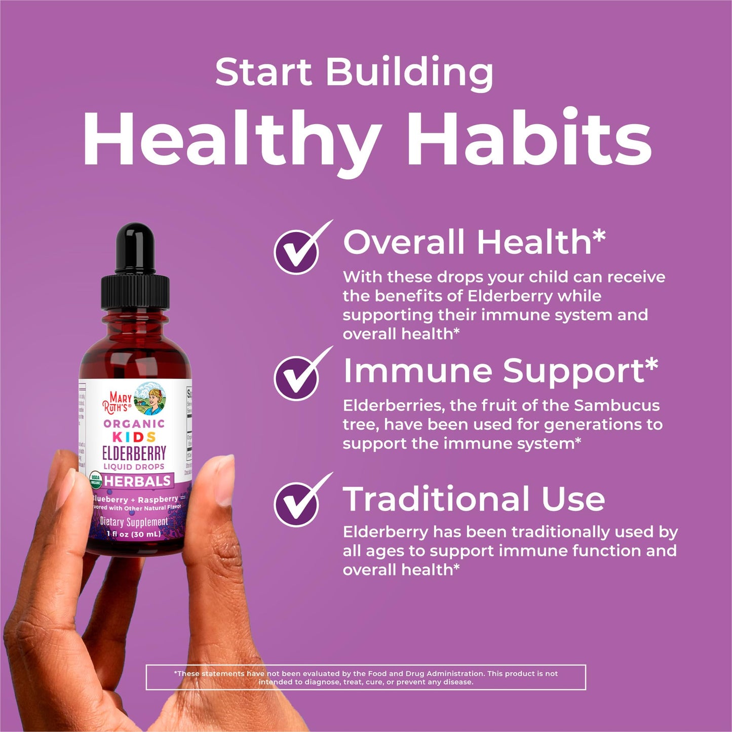 MaryRuth Organics USDA Organic Elderberry Liquid Drops for Kids | Vegan Elderberry Extract Organic Glycerin | Immune Support Supplement | Overall Health | Formulated for Ages 4-13 | 1oz MARYRUTH'SUS supplements