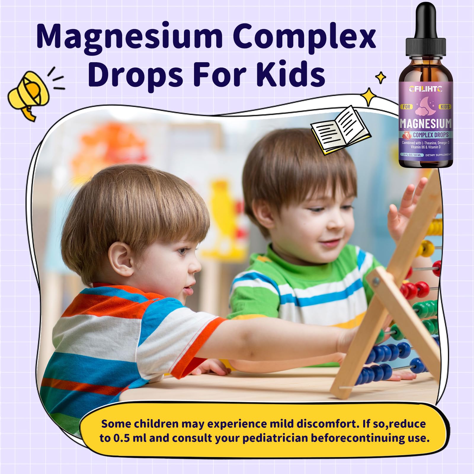 Kids Magnesium Liquid Drops-Magnesium Glycinate Liquid for Kids Supplement-w/L-theanine, Omega-3, Vitamin B6, D3 - for Sleep, Relaxation, Brain, Bones - 4 Fl Oz Children's Calm CFILIHTCAu supplements