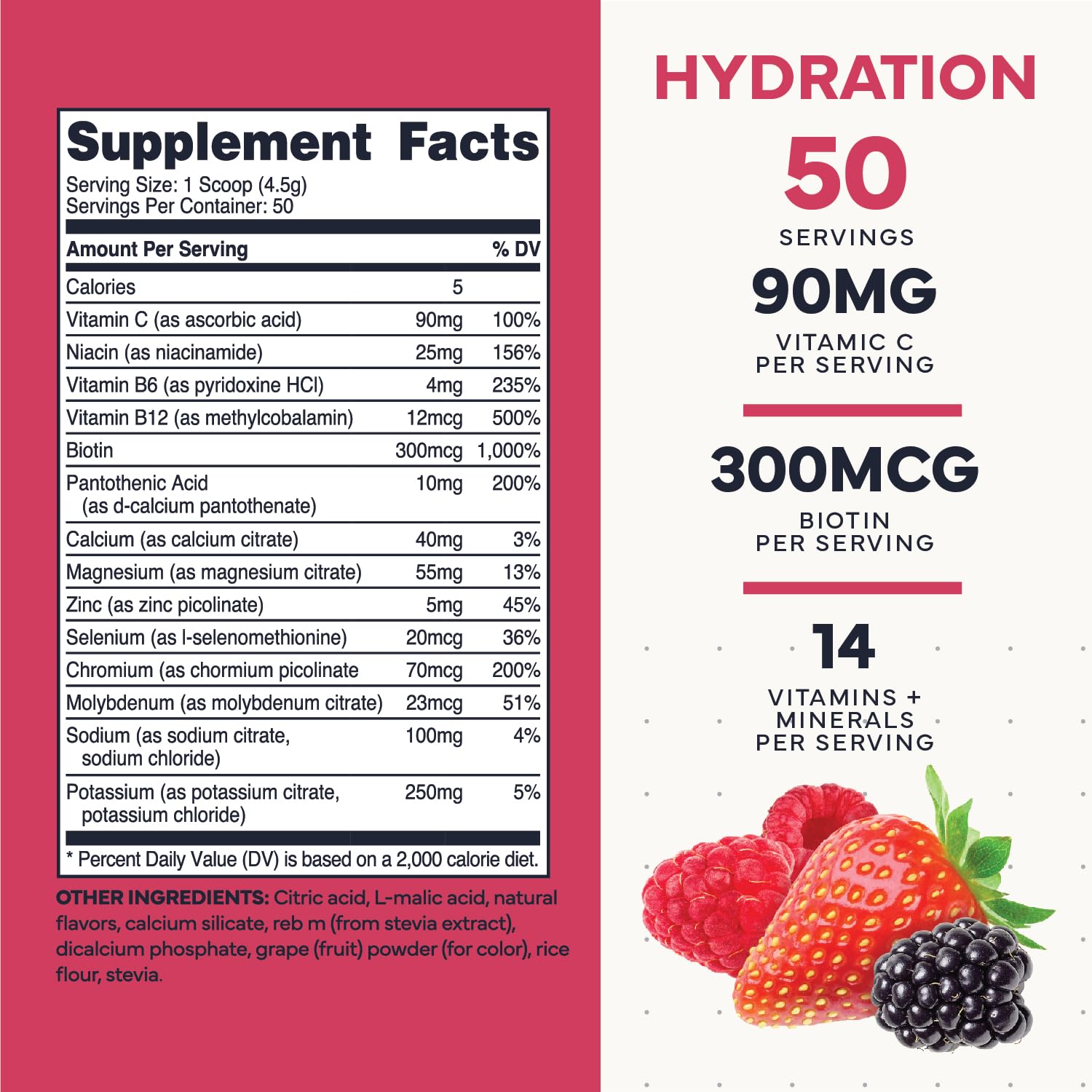 Type Zero Clean Electrolytes Hydration Powder Drink Mix + 14 Essential Vitamins & Minerals - Sugar Free, Zero Artificial Ingredients - Mixed Berry Flavor, 50 Servings Type ZeroUS supplements
