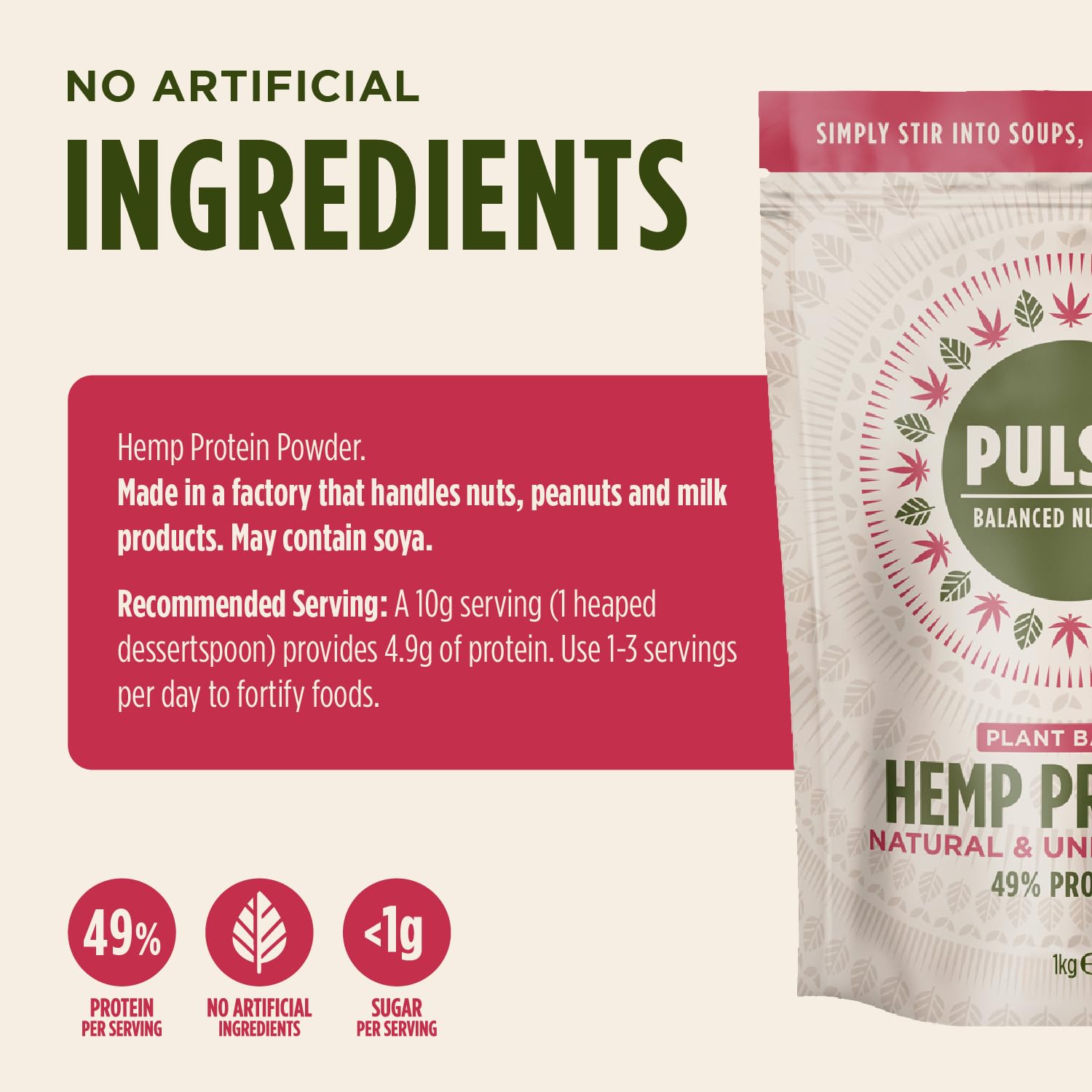 Pulsin - Natural Unflavoured Vegan Hemp Protein Powder - 1kg - 4.9g Protein, 0.4g Carbs, 35 Kcal Per Serving PulsinAu supplements
