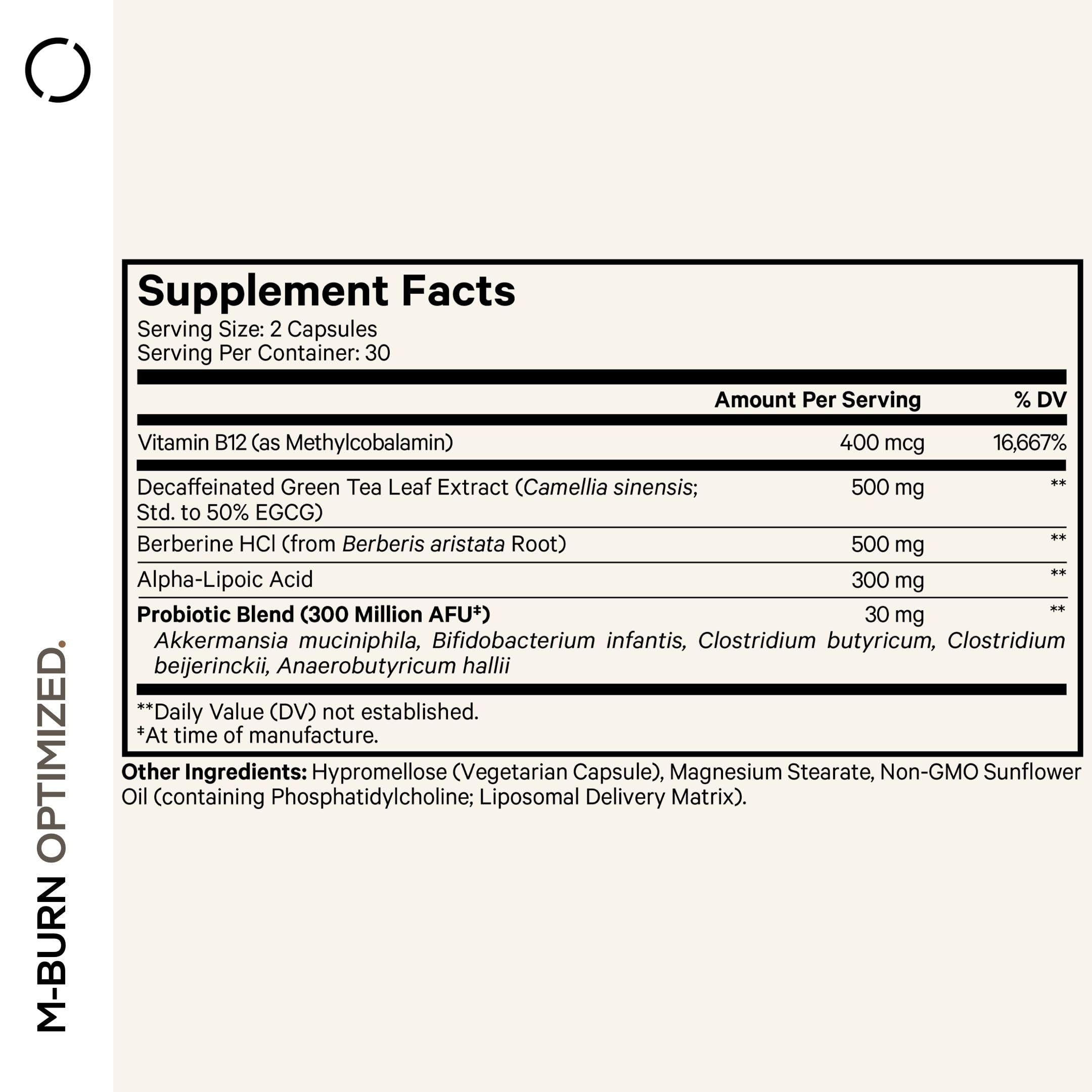 Codeage M-Burn Optimized Supplement - Decaffeinated Green Tea Std. to 50% EGCG, Berberine, Akkermansia, Vitamin B12 - Probiotics - Vitamins - 60 Capsules CodeageAu supplements