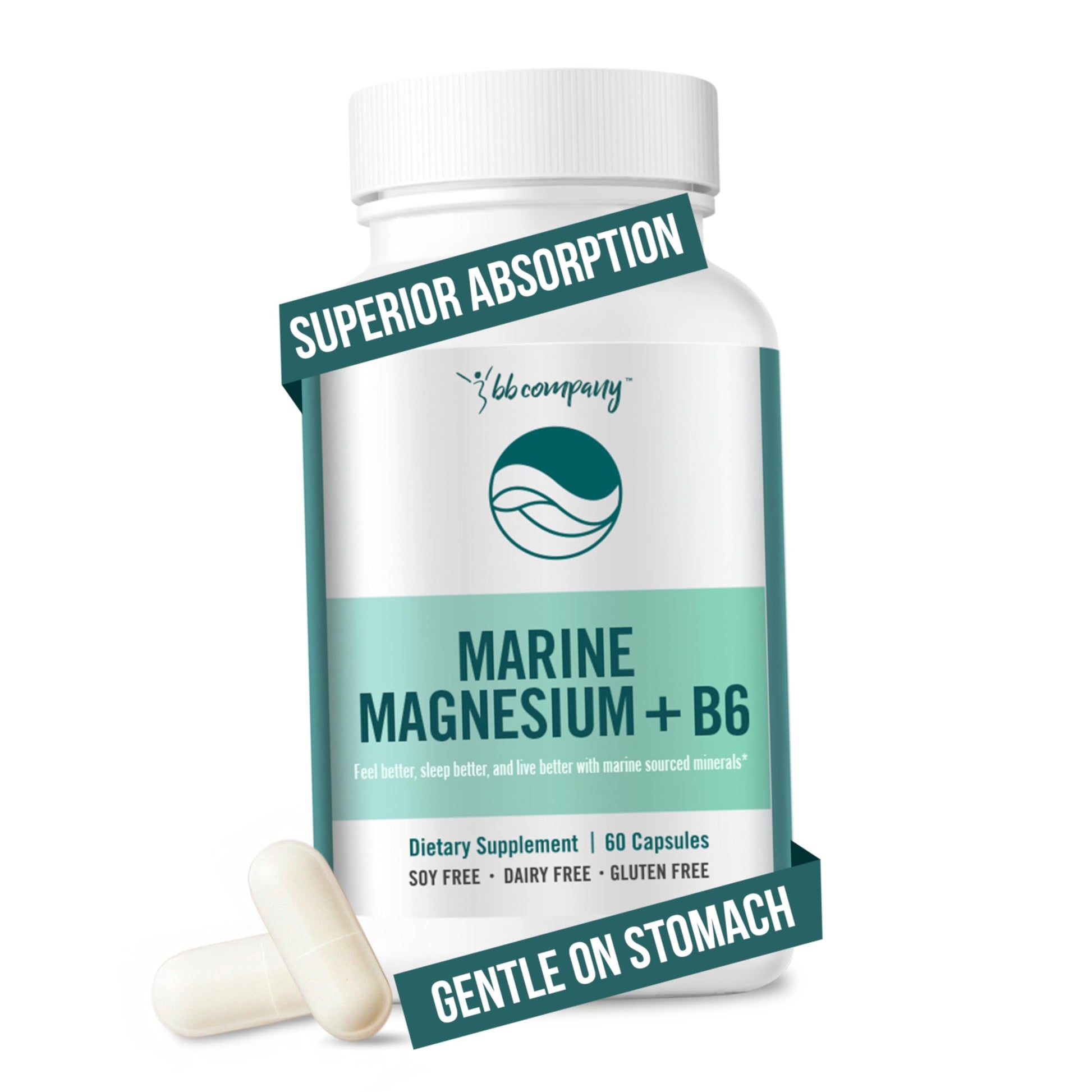 Ocean Magnesium 200mg Aquamin | More Soluble Than Magnesium Glycinate | Whole Food Mag B6 Supplement for Women | Gentle on Stomach & Vegan | Sleep Support, Calms Nerves & Leg Cramps | 60 Ct BB CompanyAu supplements
