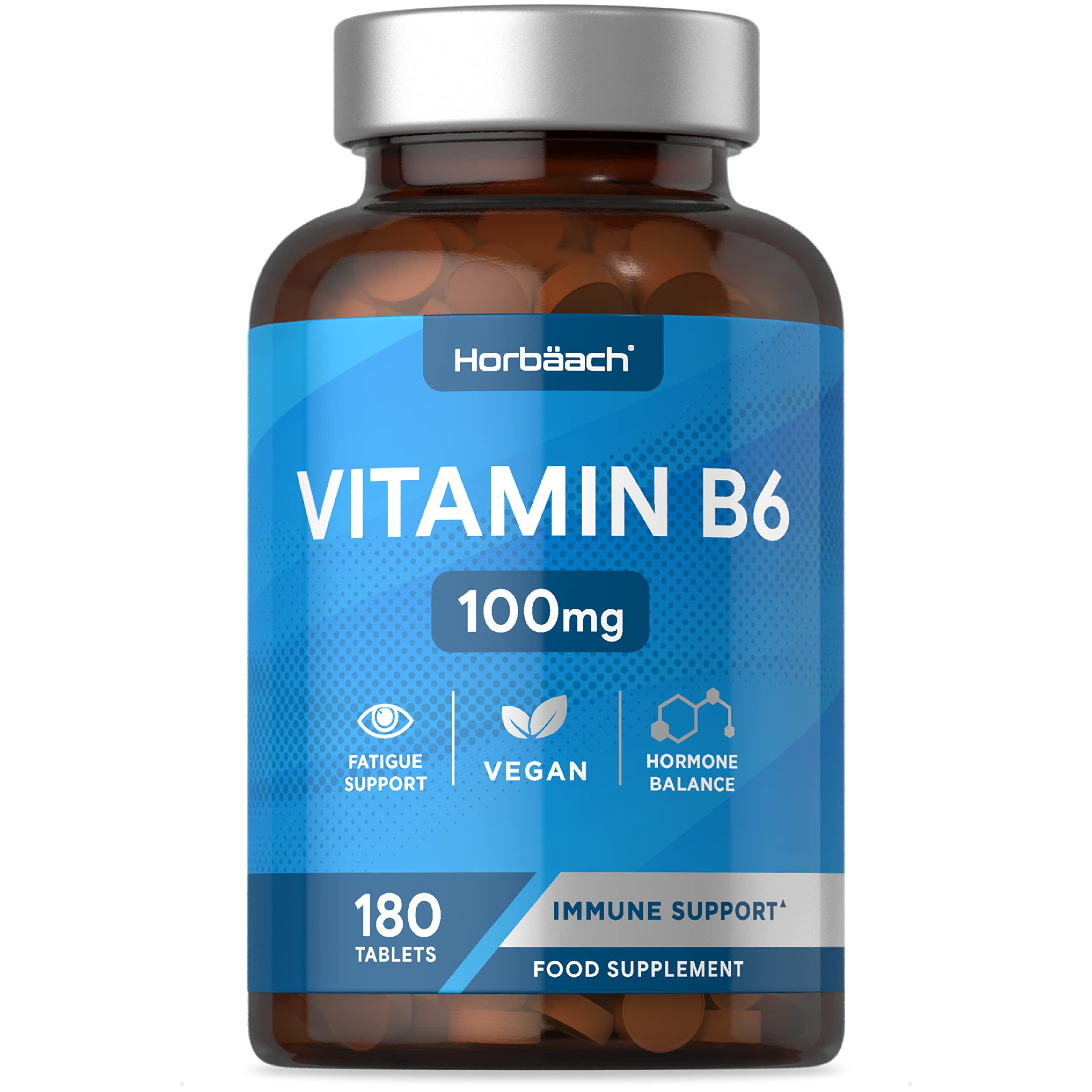 Vitamin B6 100mg | 180 High Strength Tablets | Regulation of Hormonal Activity & Fatigue HorbäachUS supplements